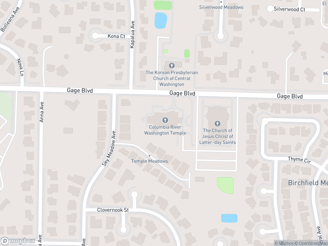 Map showing Columbia River Washington Temple and surrounding area
