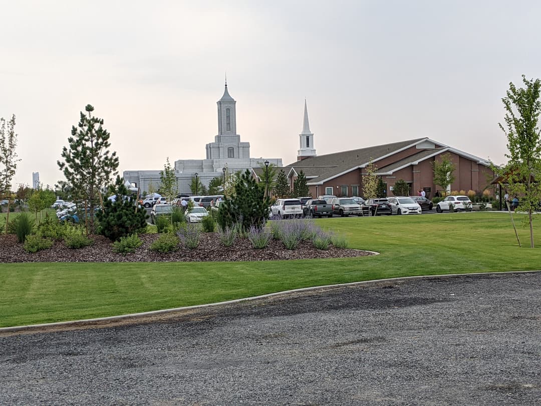 Moses Lake Washington Temple and meetinghouse from grounds.