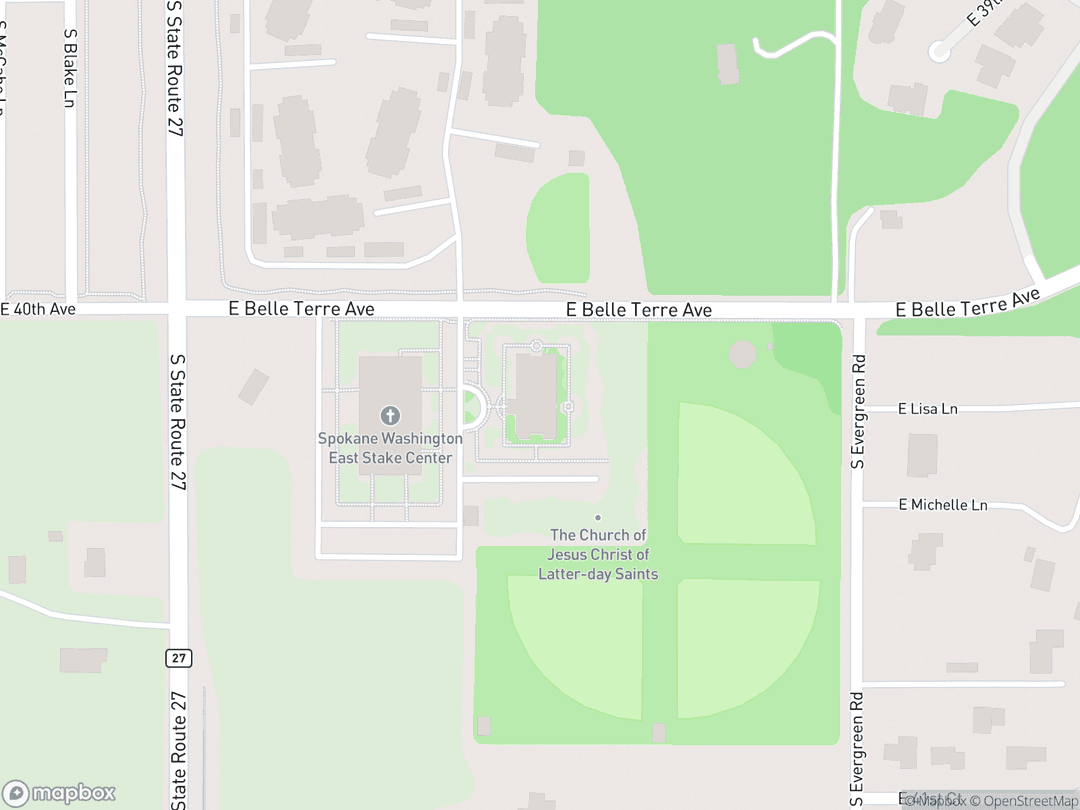 Map showing Spokane Washington Temple and surrounding area