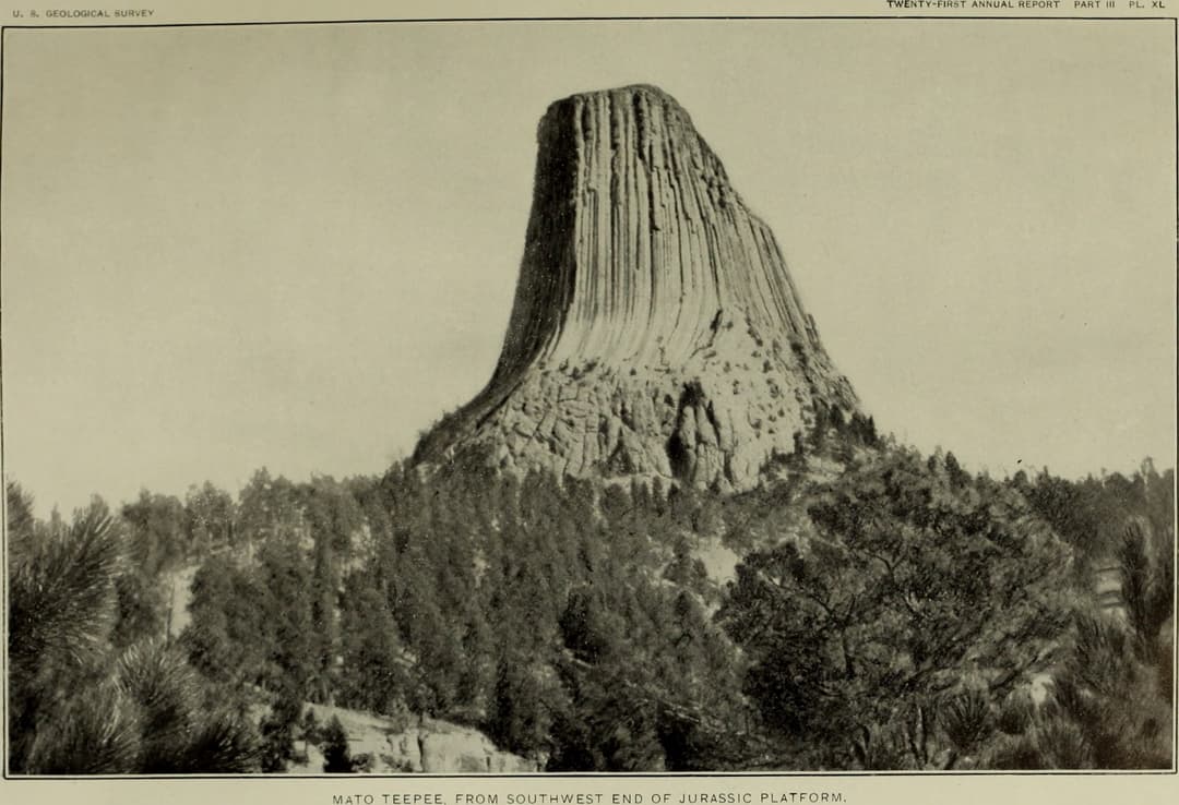 Historic survey view of Devils Tower from the southwest