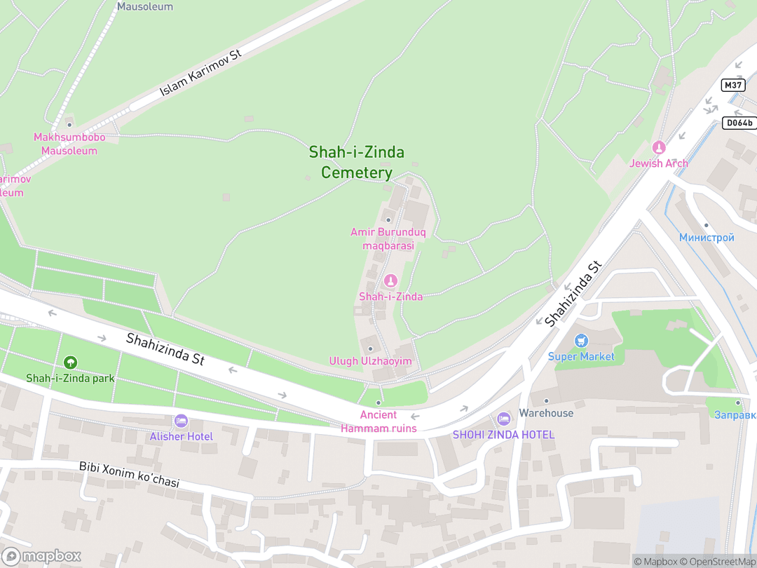 Map showing Shah-i-Zinda and surrounding area