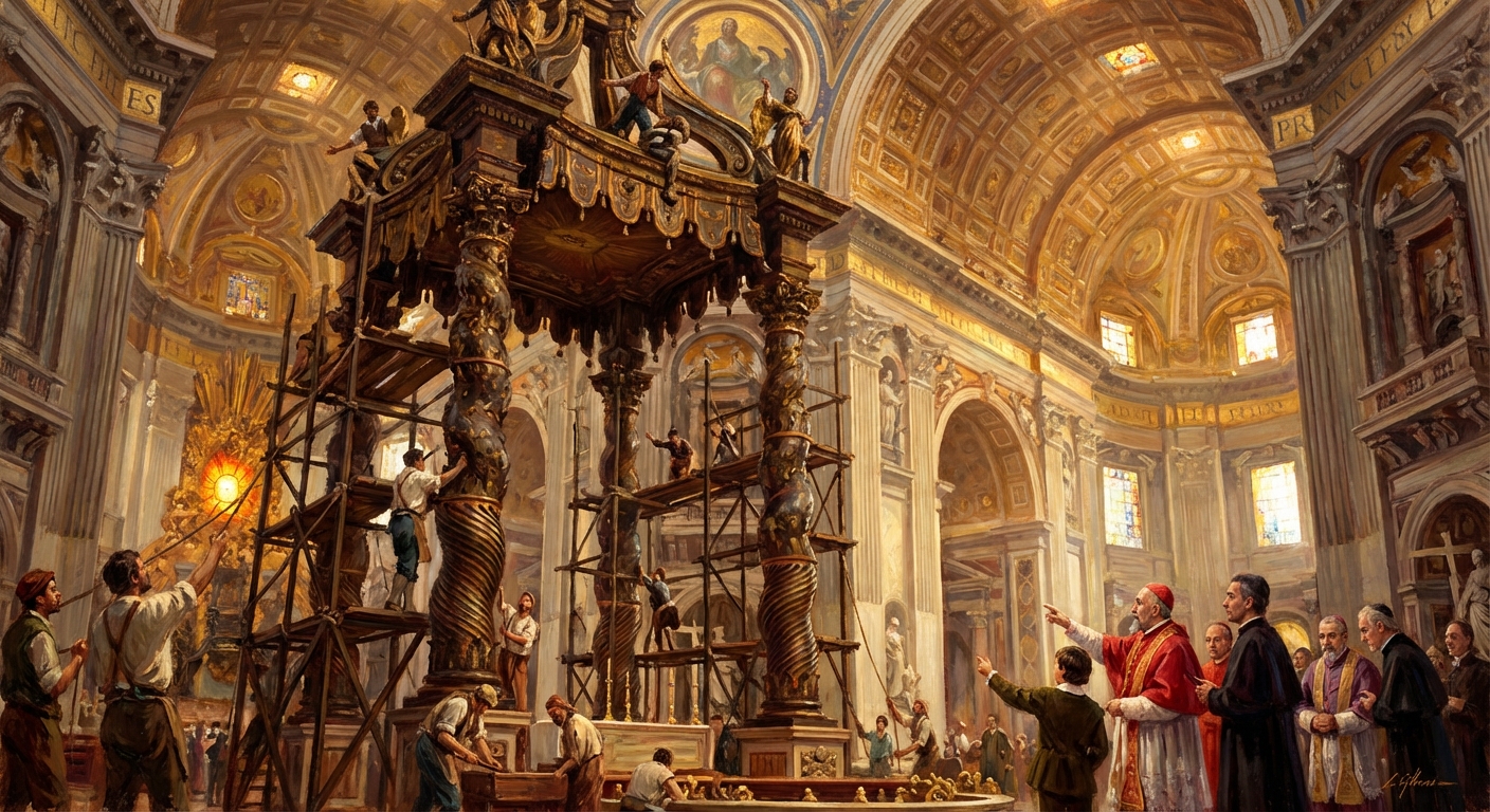 The Construction of the Baldachin by Gian Lorenzo Bernini