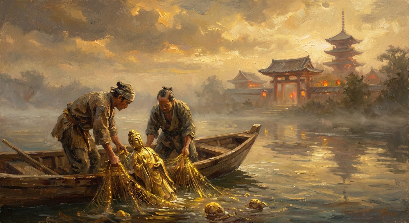 The Revelation of the Golden Kannon Statue in the Sumida River