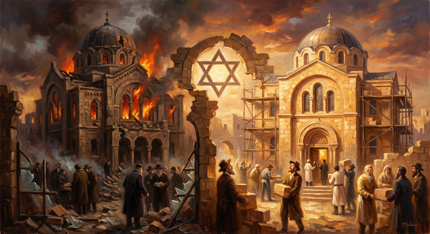 The Synagogue's Destruction on Kristallnacht and Subsequent Reconstruction Efforts