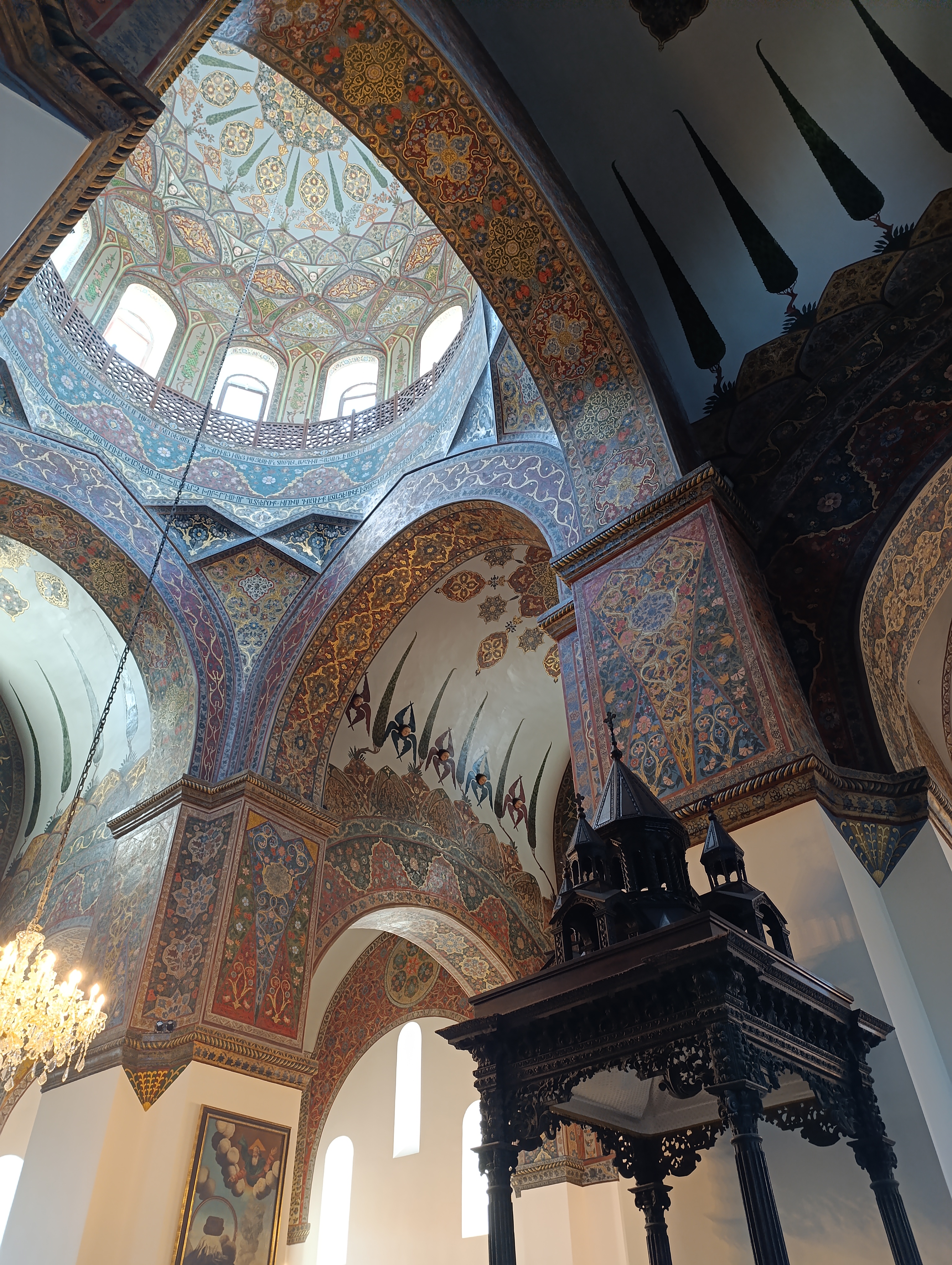 A panoramic view of the cathedral complex, including gardens and other structures.