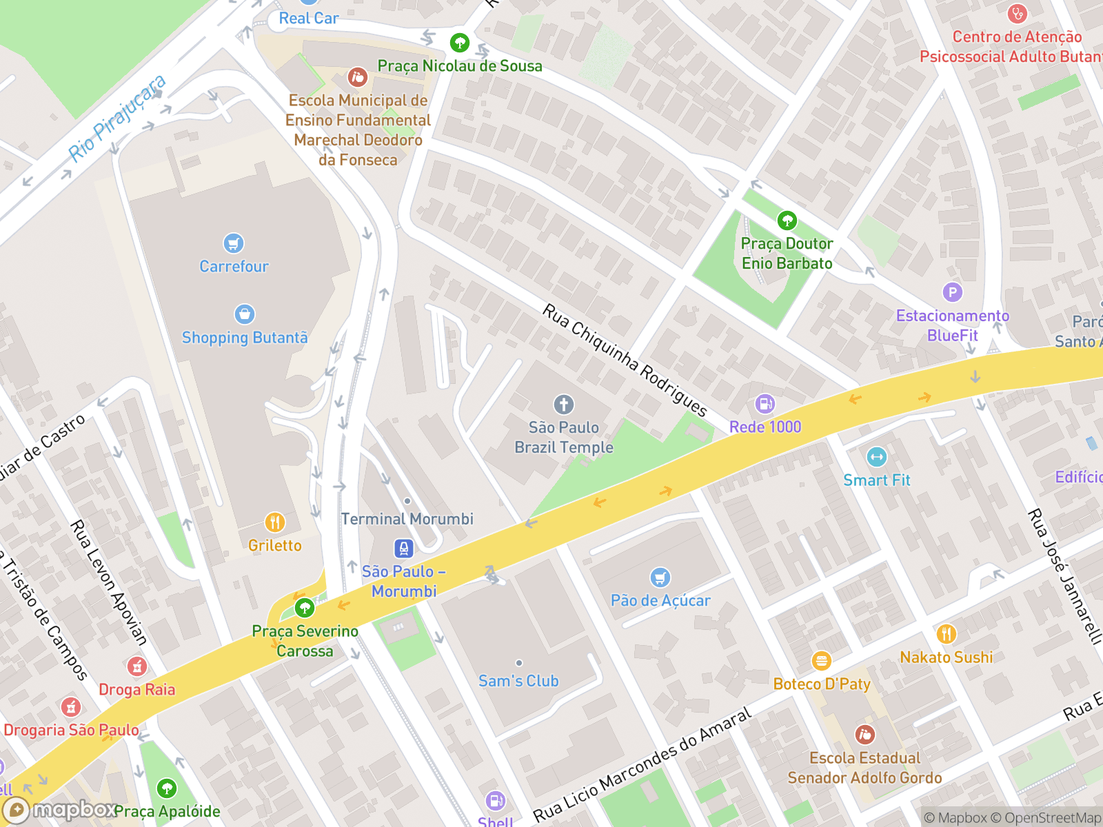 Map showing São Paulo Brazil Temple and surrounding area