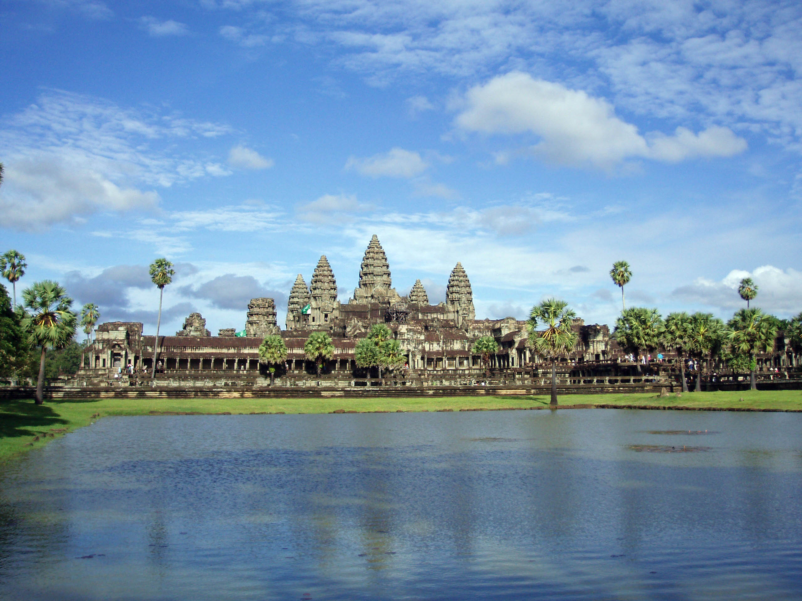 Angkor Wat at sunrise, showcasing its iconic towers.