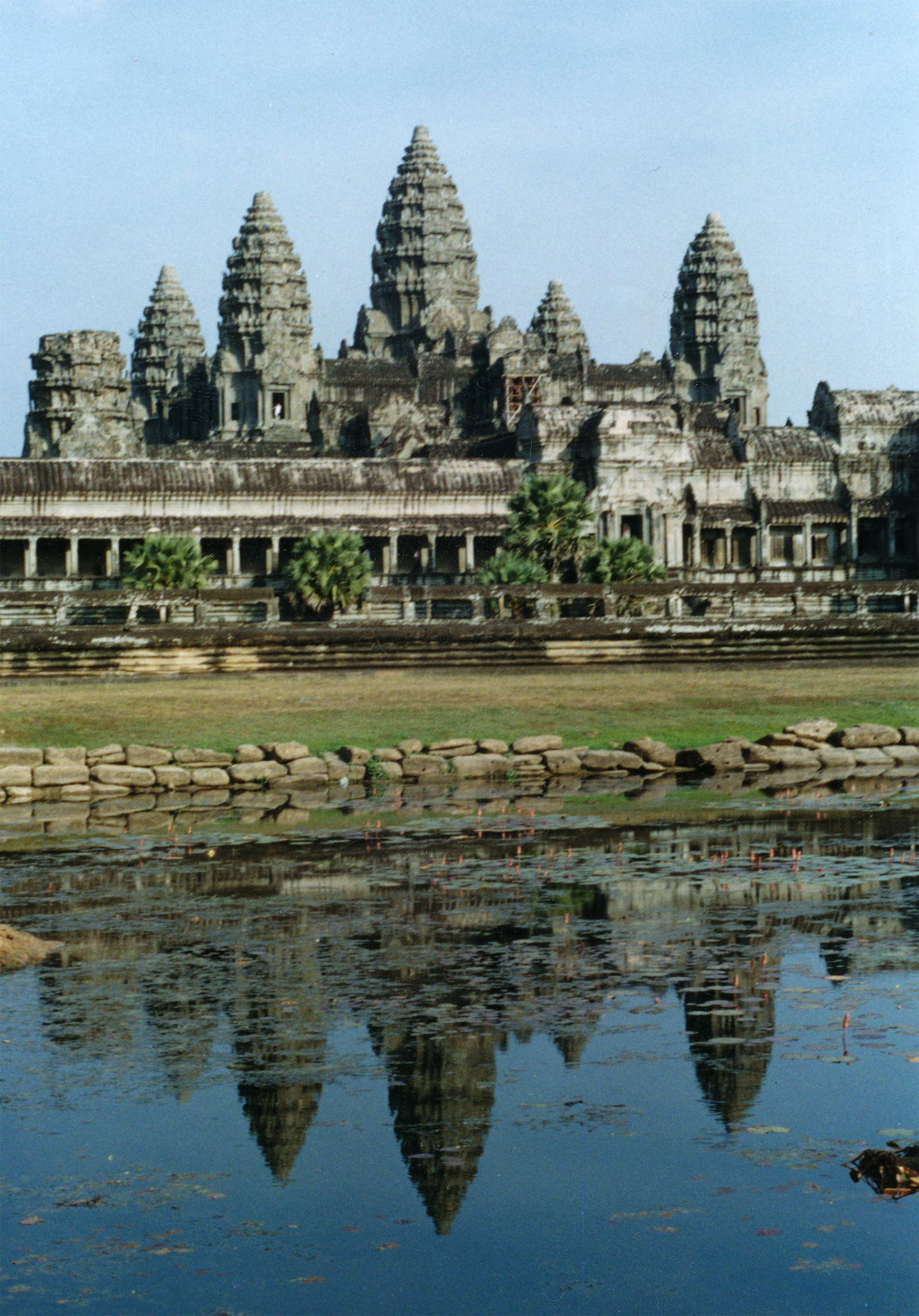 The reflection of Angkor Wat in the surrounding moat.