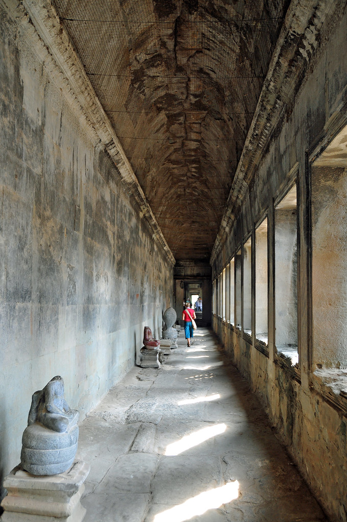 The ornate interior hallways and galleries of Angkor Wat.