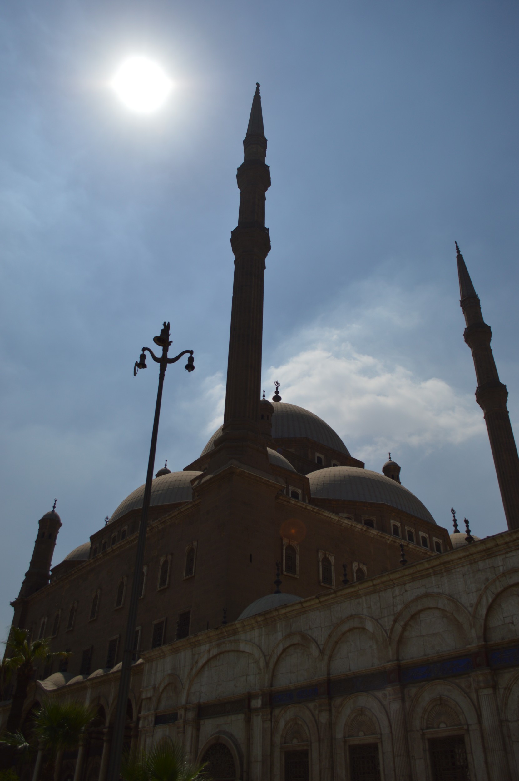 One of the mosque's towering minarets against the Cairo skyline.