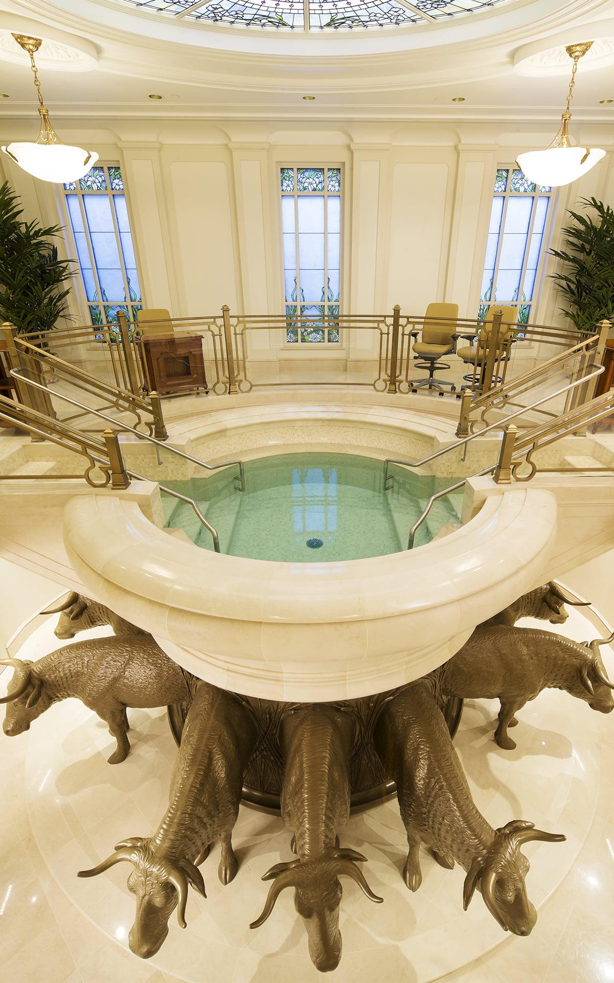 A closer view highlighting the temple's restrained, flat-roofed silhouette.