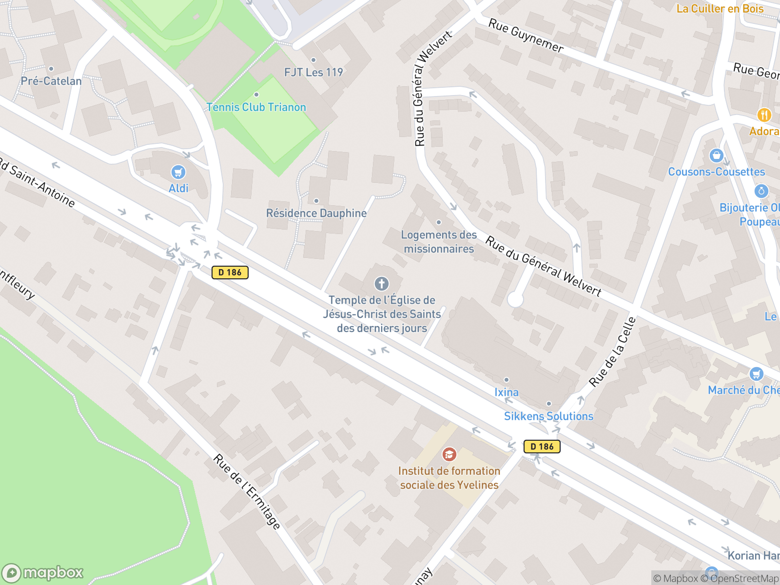 Map showing Paris France Temple and surrounding area