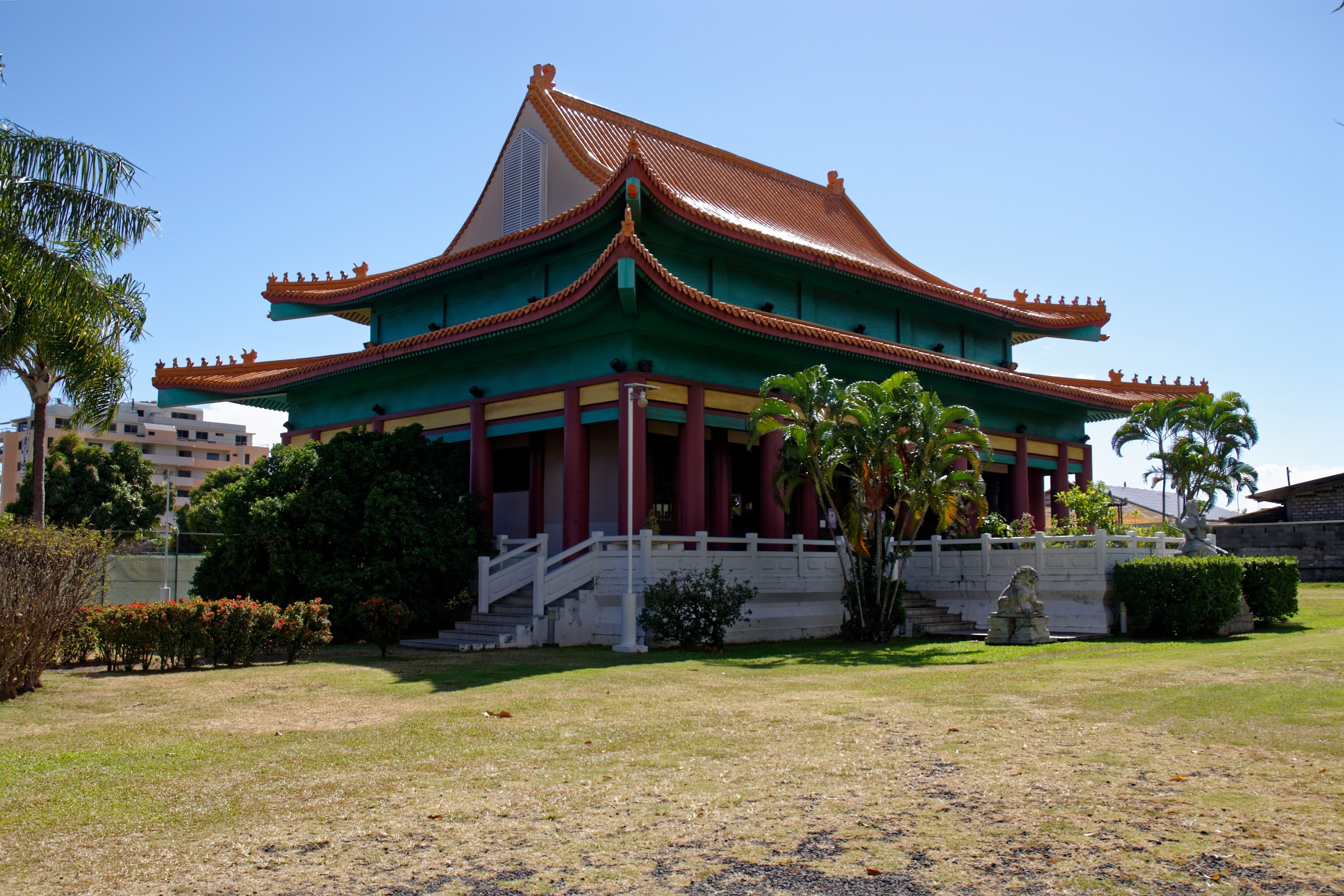 The Papeete Tahiti Temple illuminated at night, creating a peaceful ambiance.