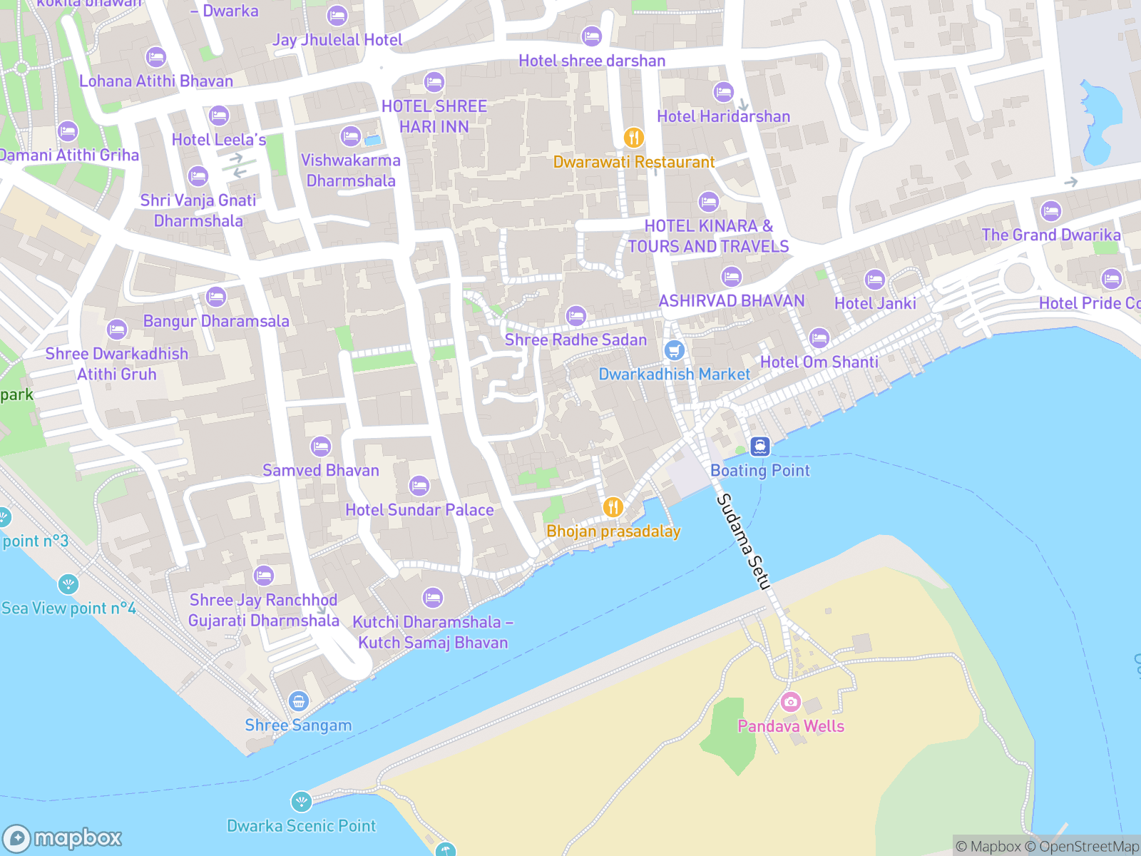 Map showing Dwarkadhish Temple and surrounding area