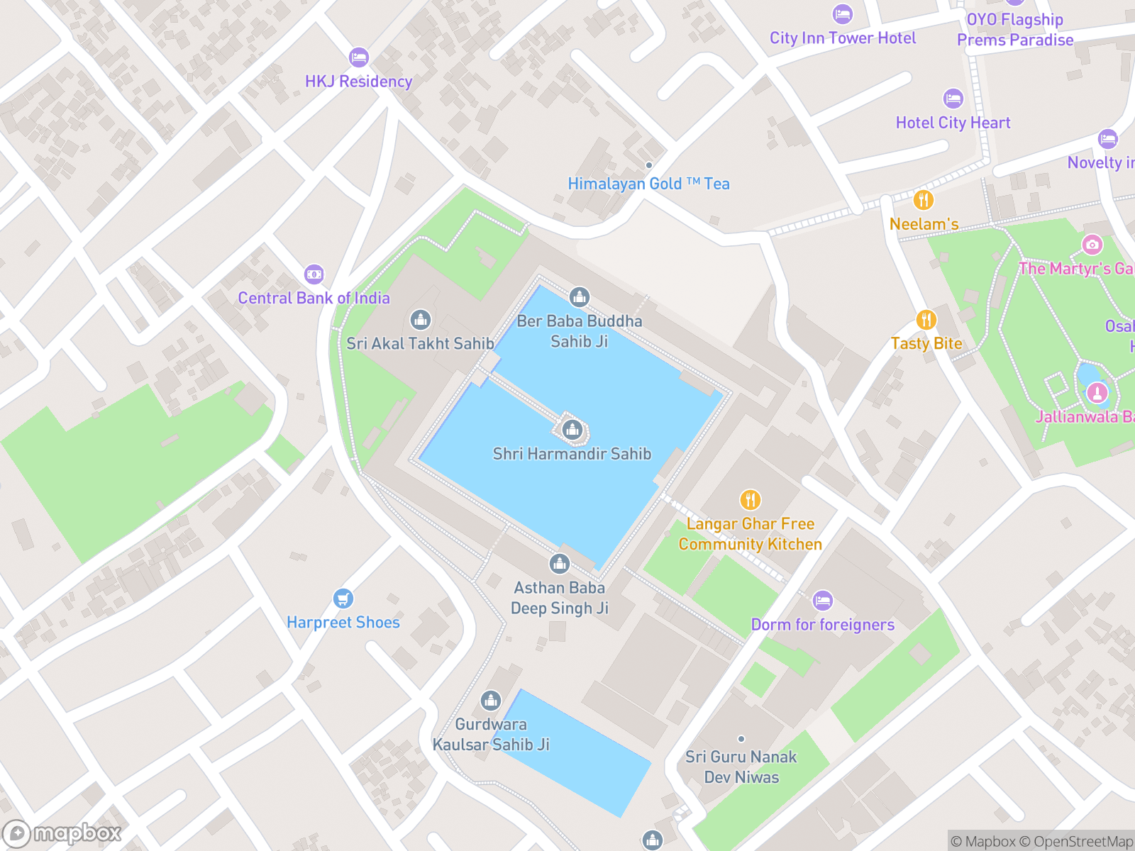 Map showing Golden Temple (Harmandir Sahib) and surrounding area