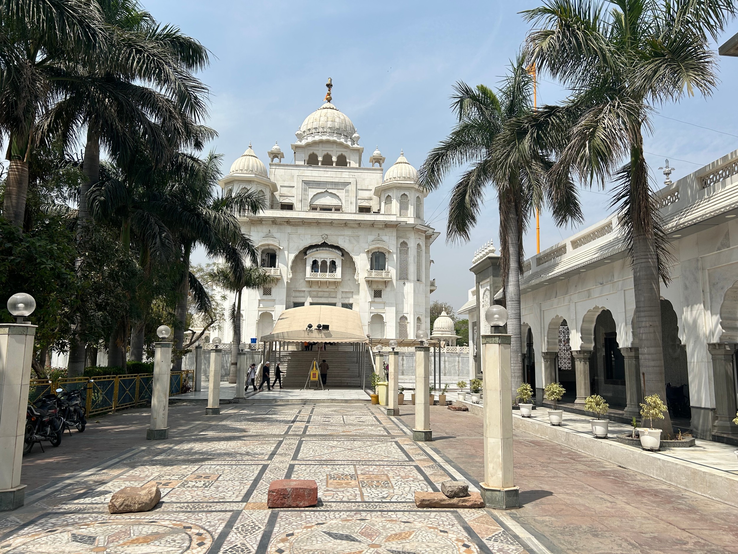 The illuminated Gurdwara at night.