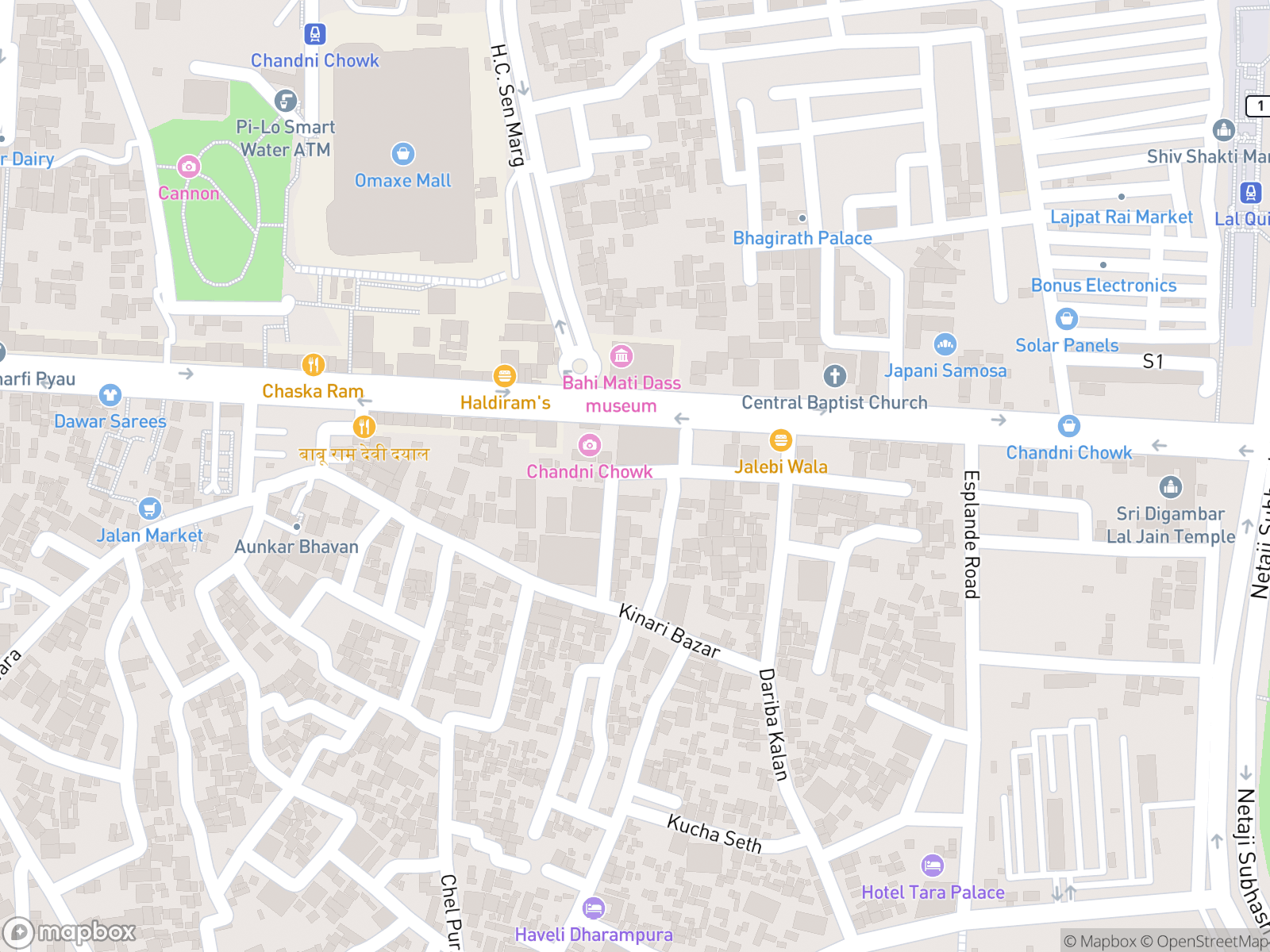 Map showing Gurudwara Sis Ganj Sahib and surrounding area