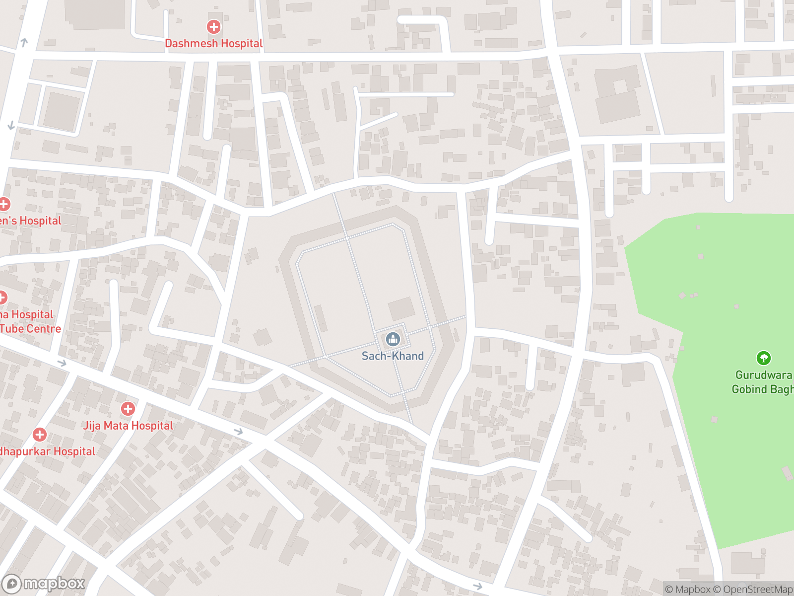 Map showing तख्त सचखंड श्री हजूर अबचलनगर साहिब and surrounding area