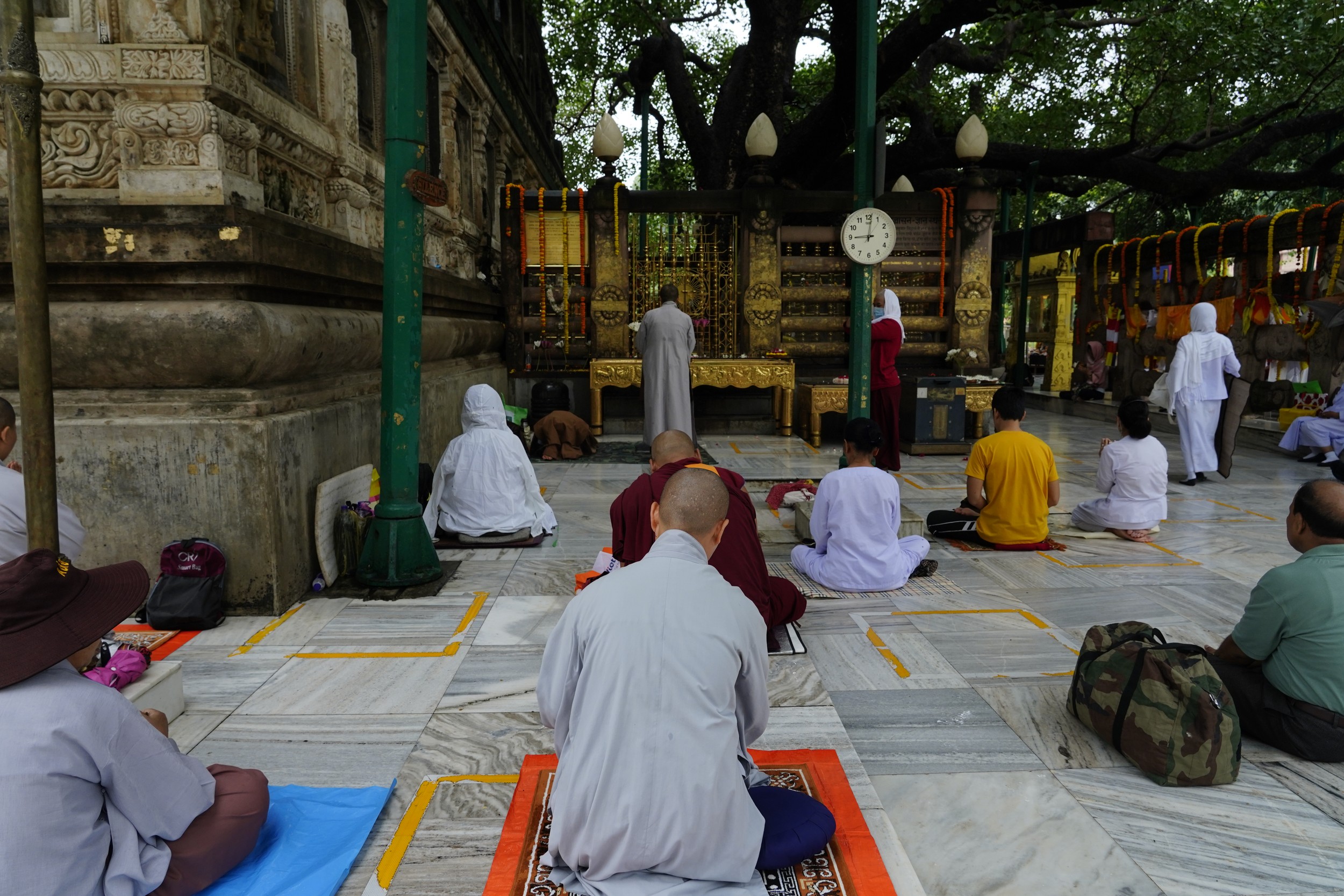 The Mahabodhi Temple illuminated at night