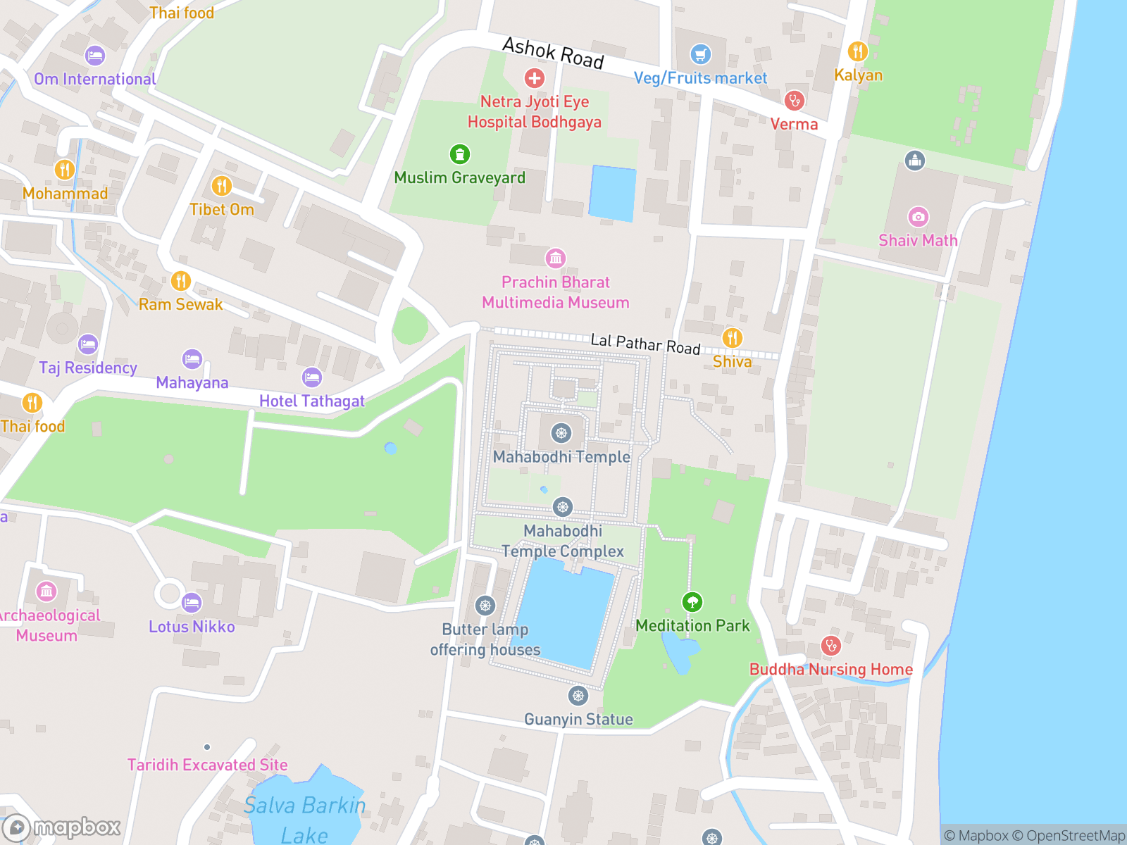 Map showing Mahabodhi Temple and surrounding area