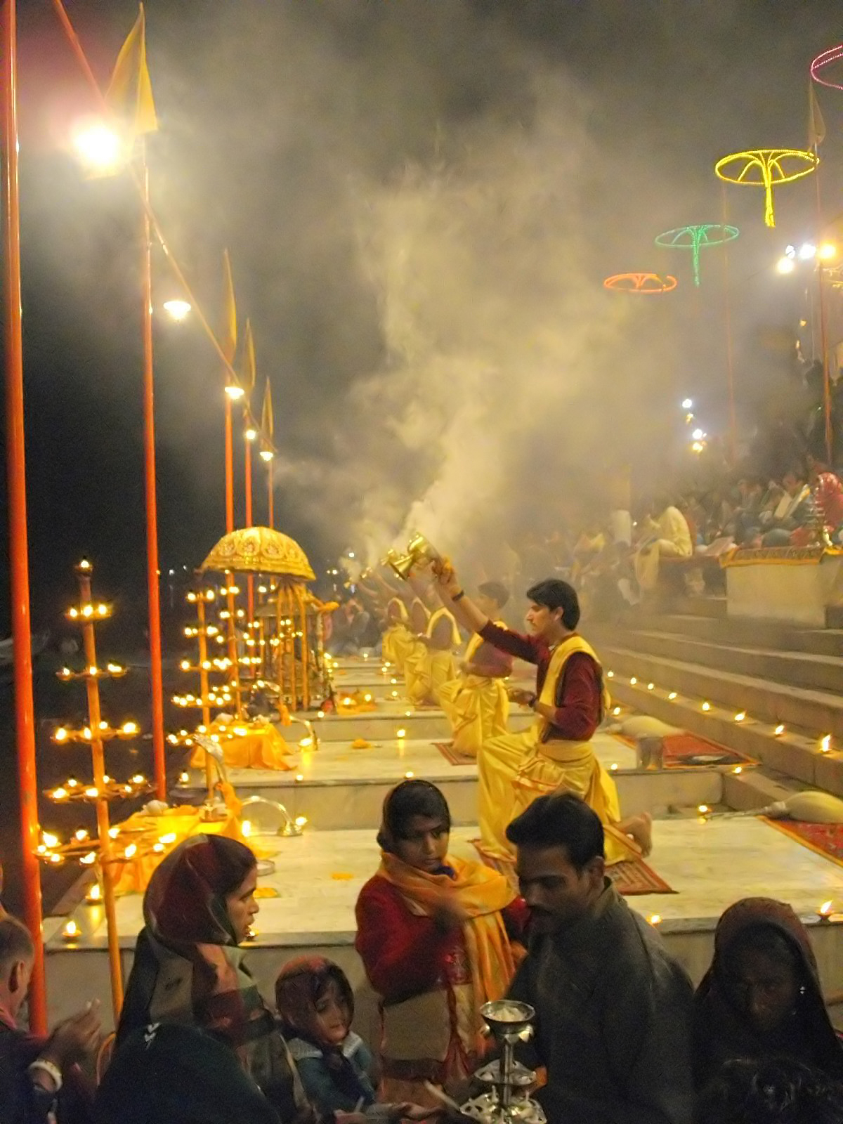 Devotees gathering at a holy site in the Sapta Puri.