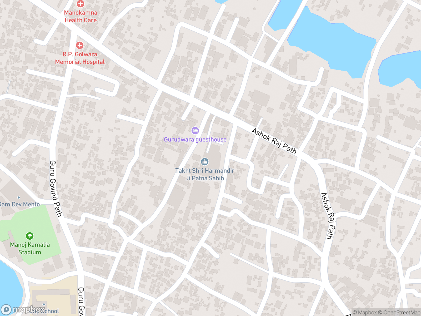 Map showing Takht Sri Patna Sahib and surrounding area