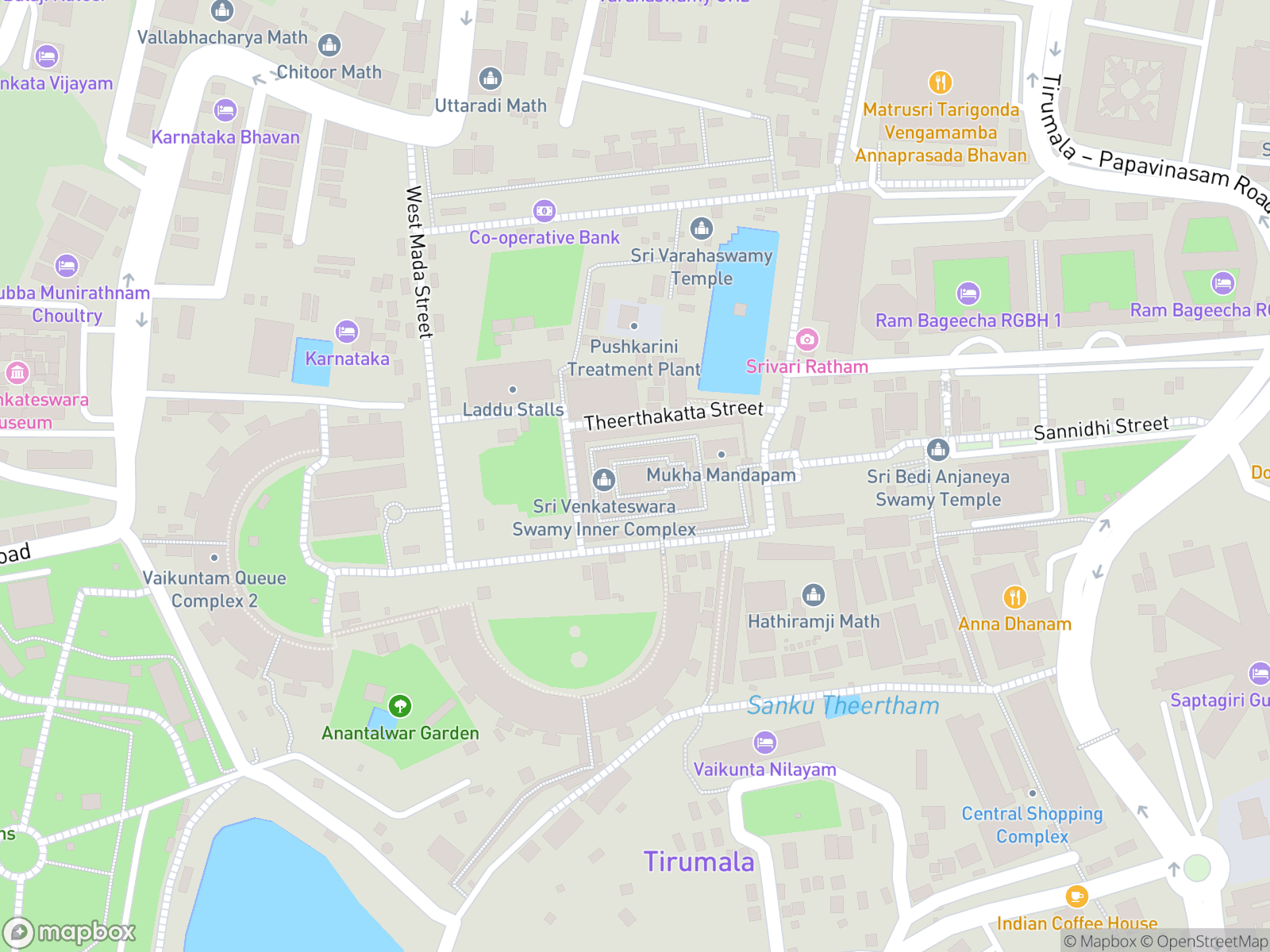 Map showing Temple of Seven Hills (Tirumala) and surrounding area