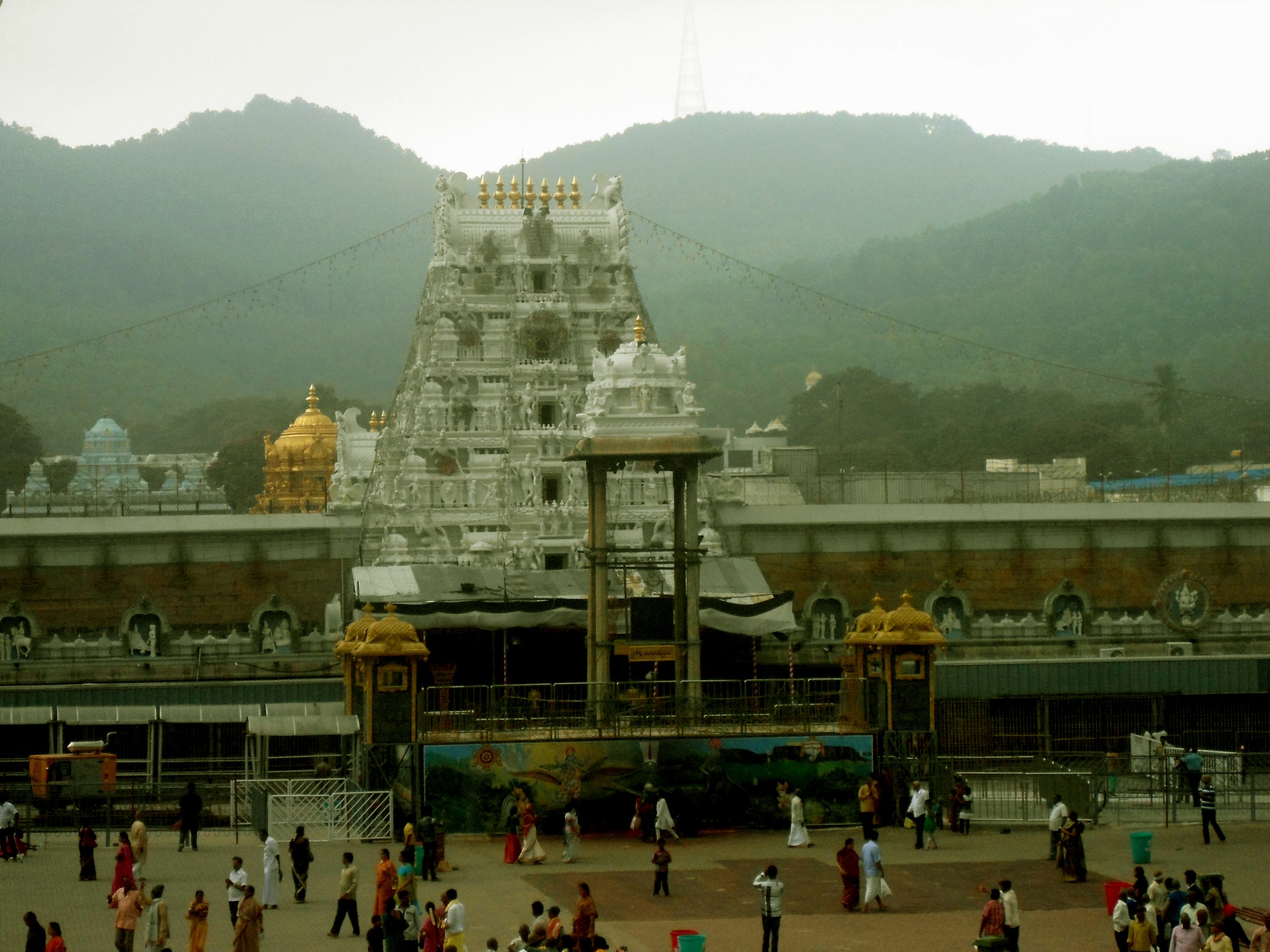 The sacred Pushkarini tank, where devotees take a holy dip.