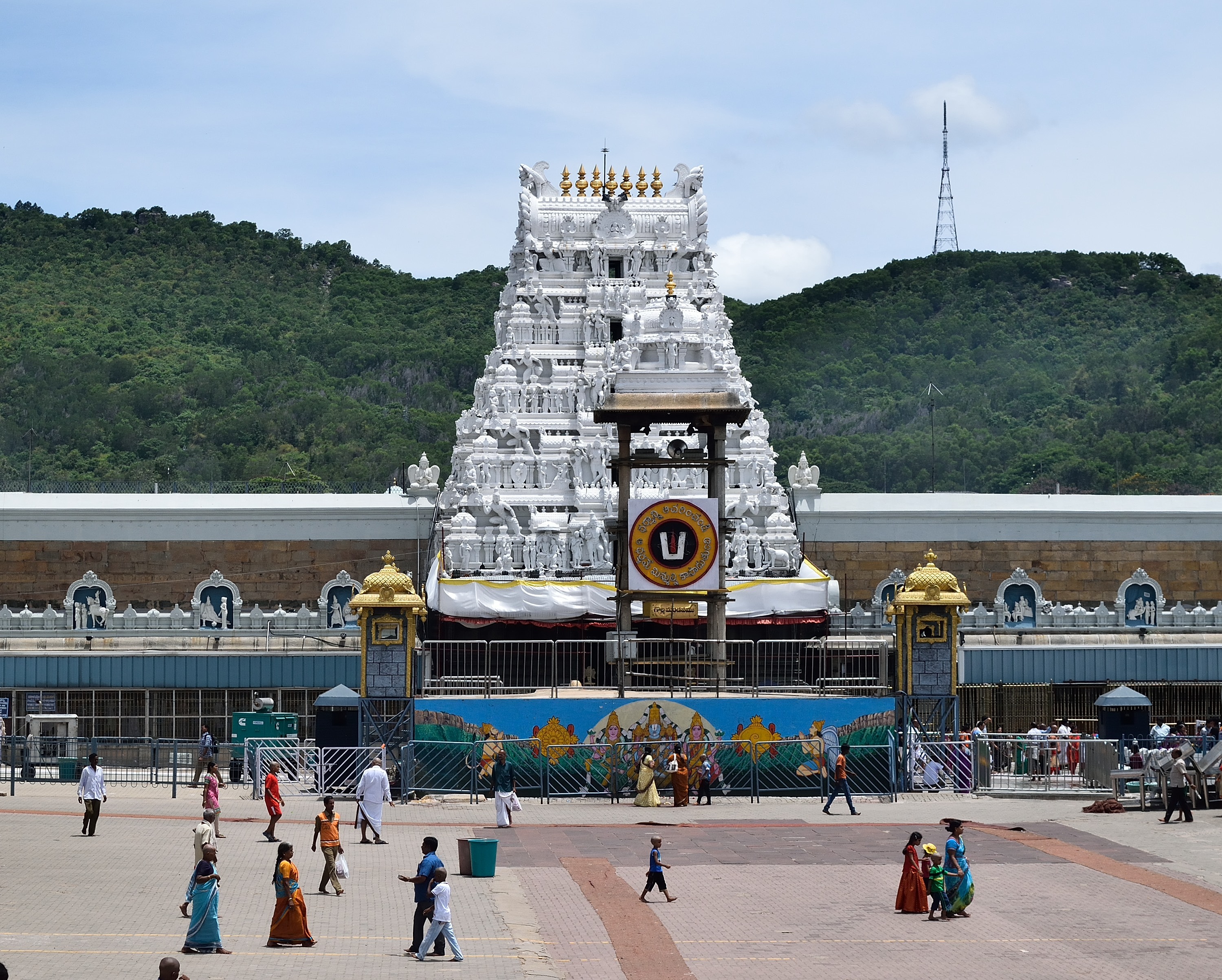 The beautifully illuminated temple at night.