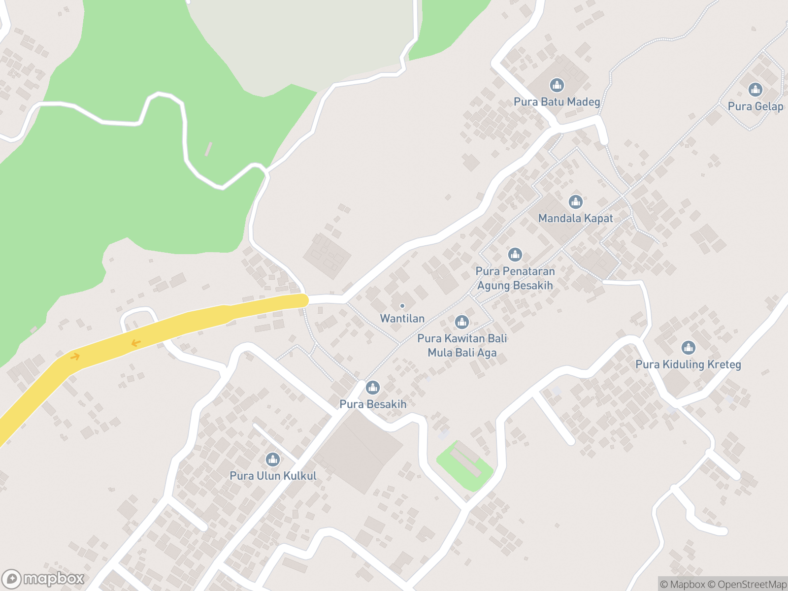 Map showing Besakih Temple and surrounding area