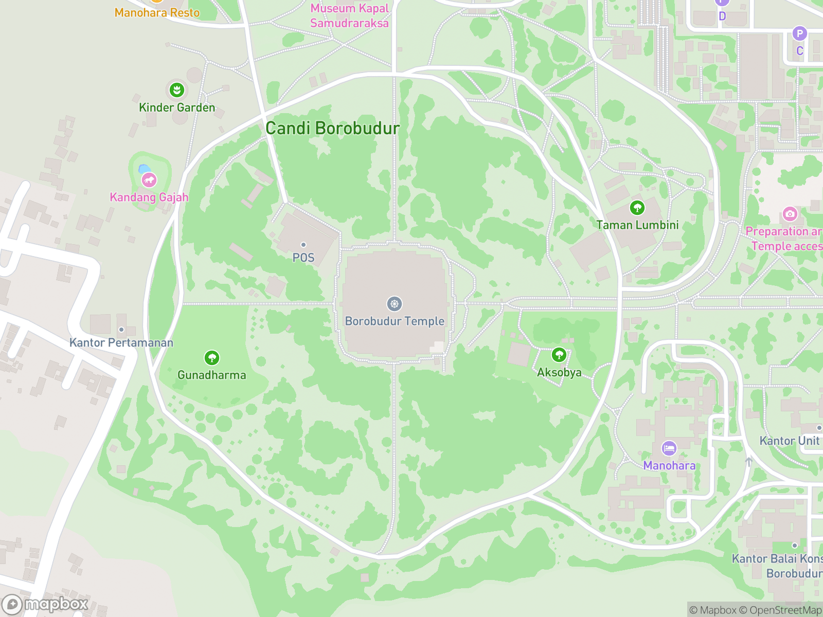 Map showing Borobudur Temple and surrounding area