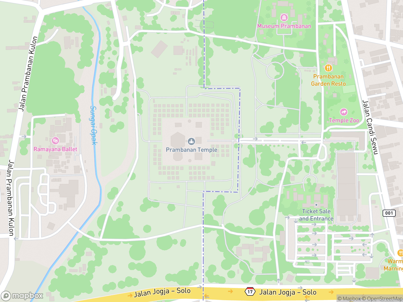 Map showing Prambanan Temple and surrounding area