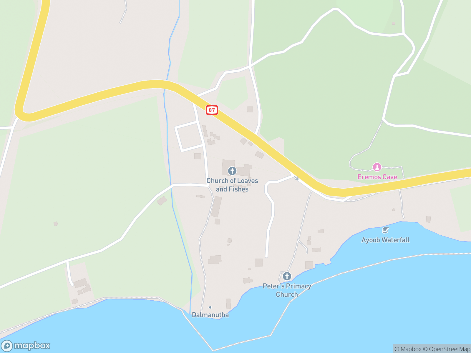 Map showing Church of the Multiplication and surrounding area