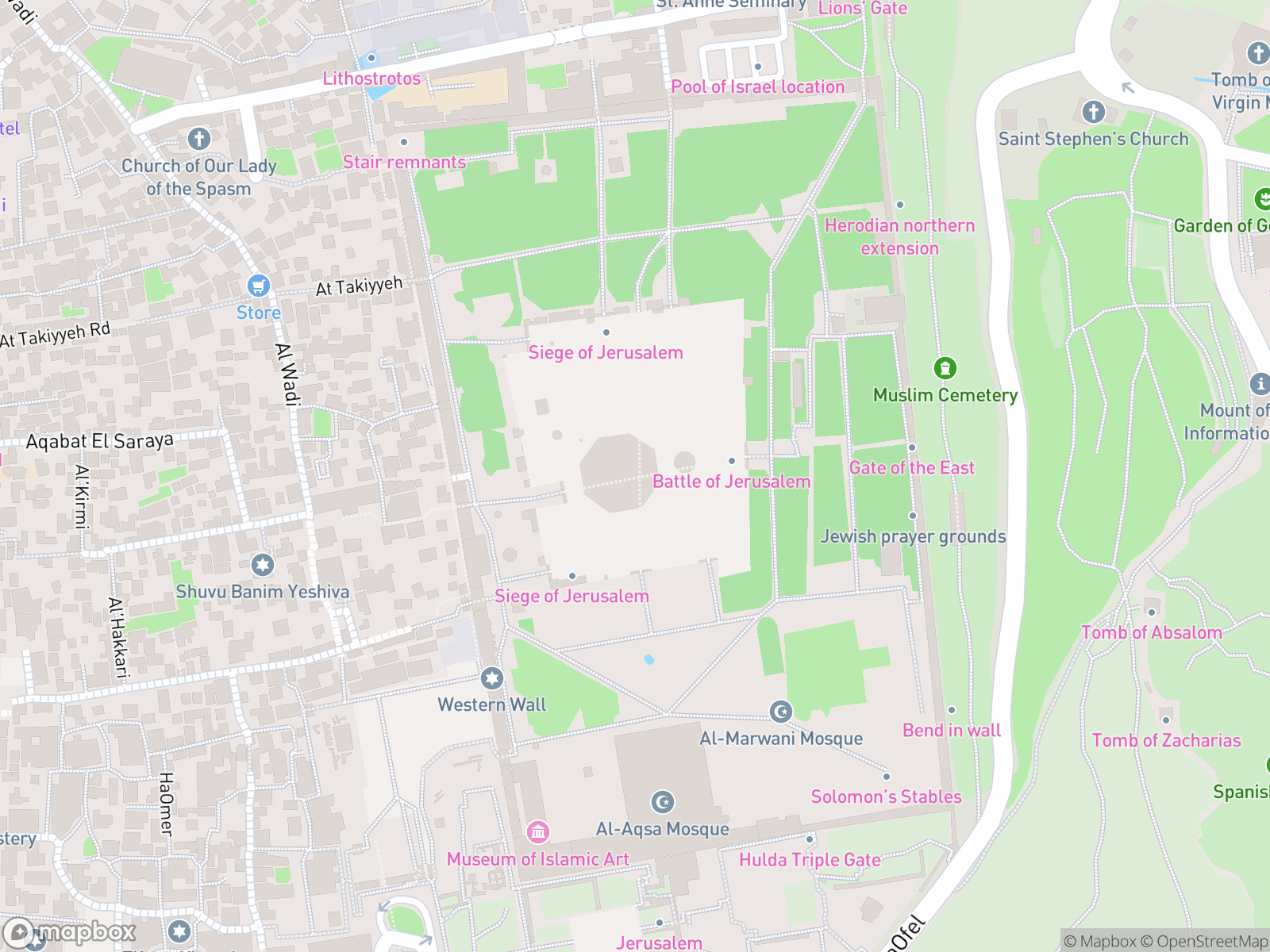 Map showing Dome of the Rock and surrounding area