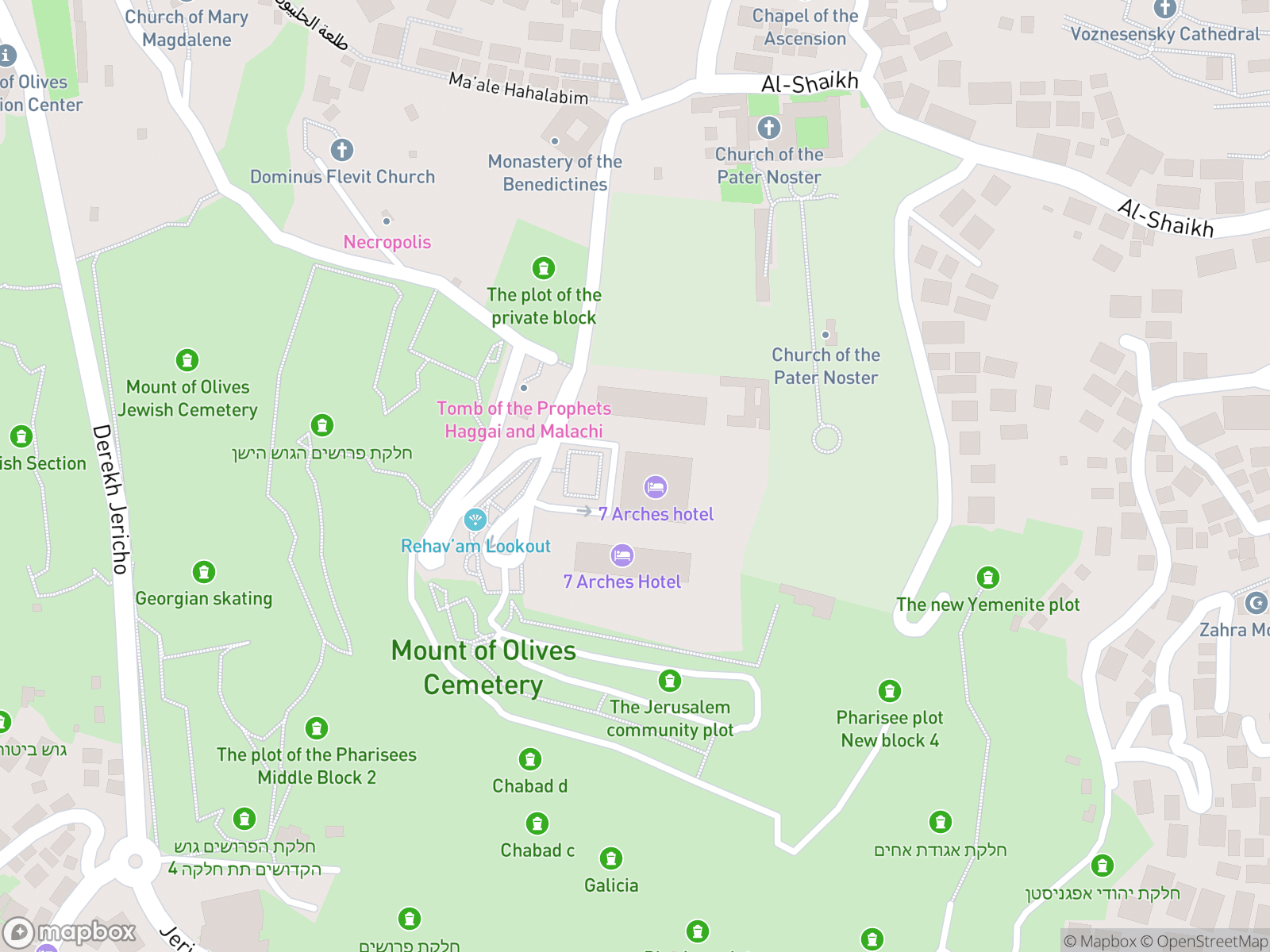 Map showing Mount of Olives and surrounding area