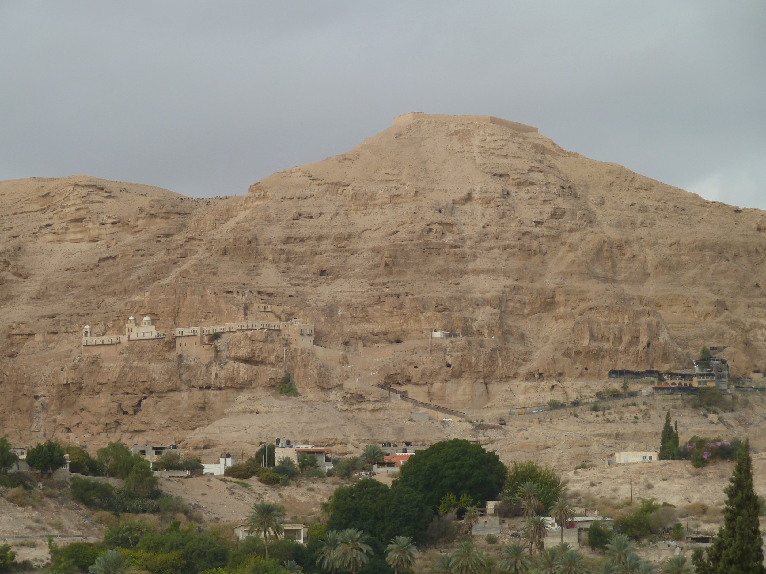 The Monastery of the Temptation clinging to the cliffs of the Mount of Temptation.
