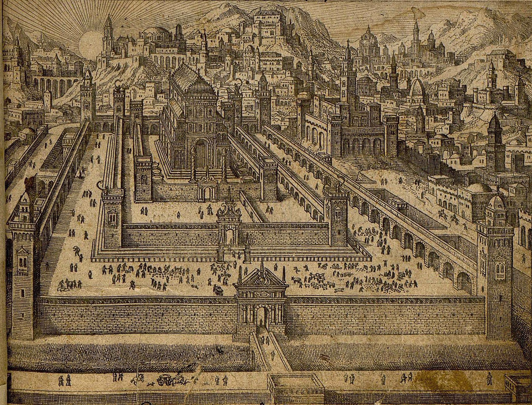 Illustration of the Temple's layout, highlighting the Porch (Ulam), Holy Place (Heikal), and Most Holy Place (Holy of Holies).