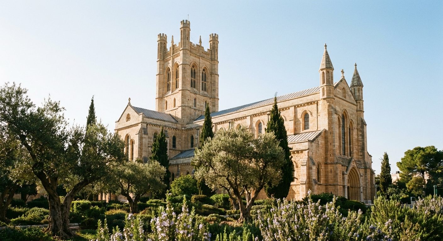 The serene collegiate courtyard with its central monument.