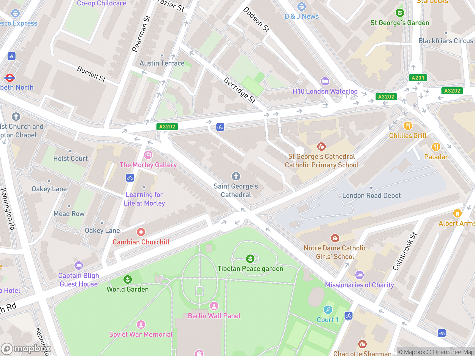 Map showing St. George's Cathedral and surrounding area