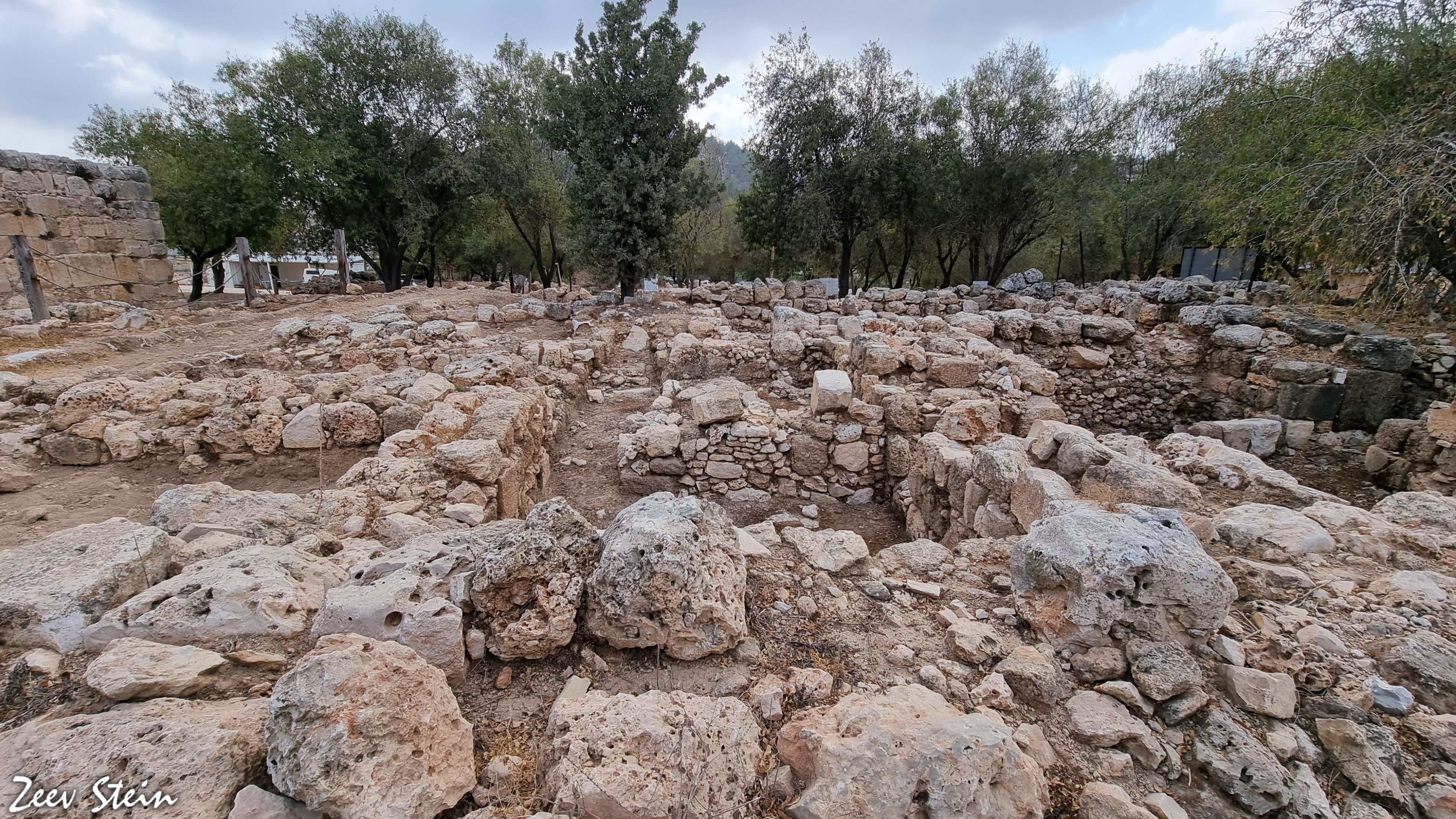 General view of the excavated stone foundations at Shiloh.