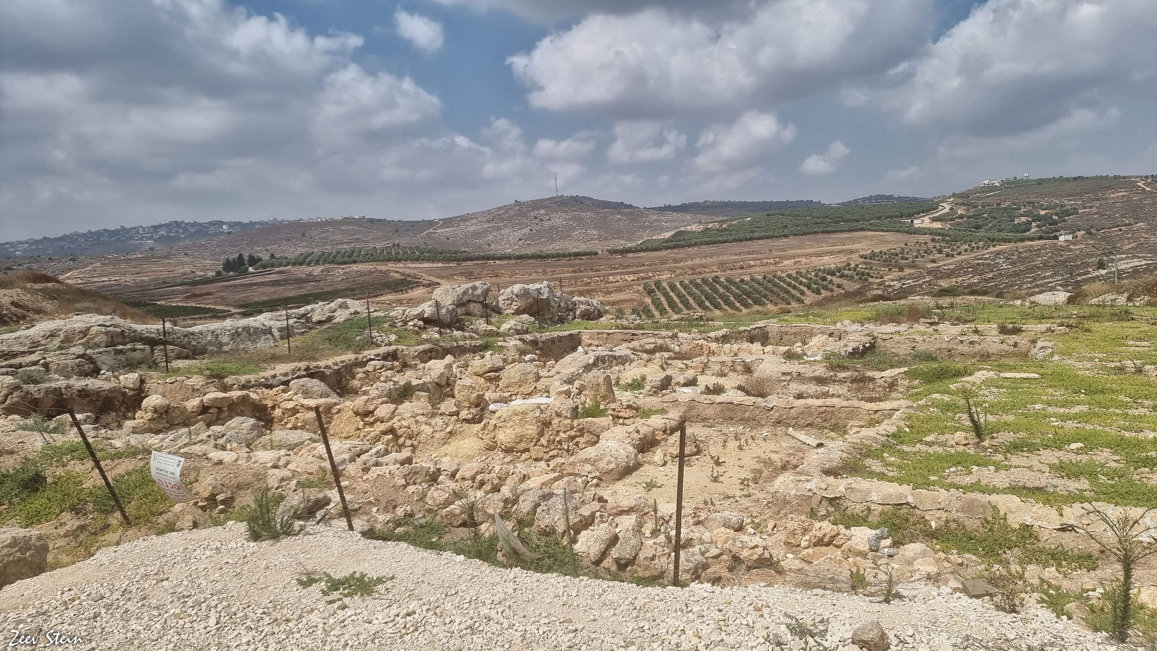 Panoramic view of the archaeological excavation areas at Tel Shiloh.