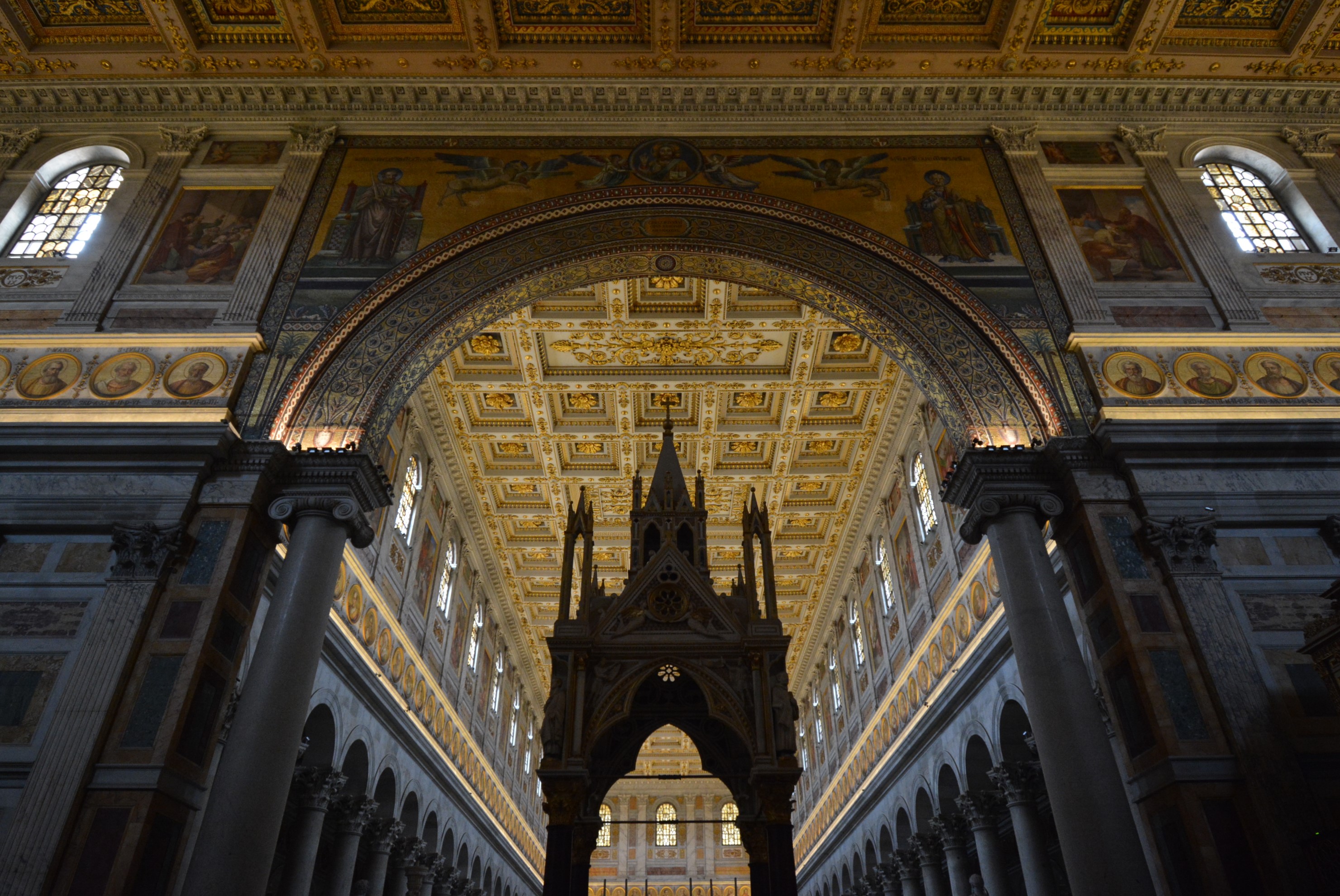 The statue of Saint Paul in the basilica's courtyard.