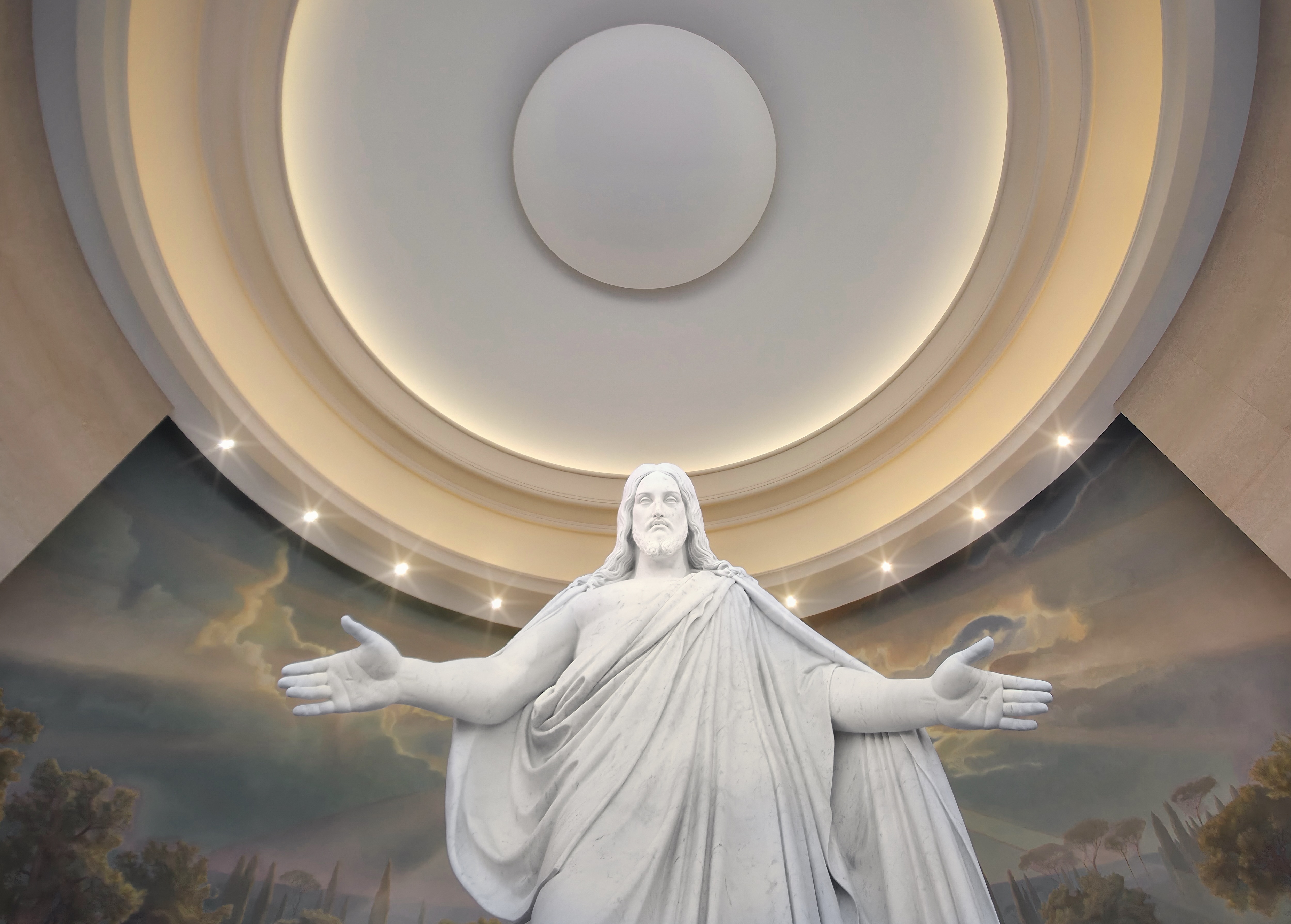 Wide view of the temple and surrounding piazza