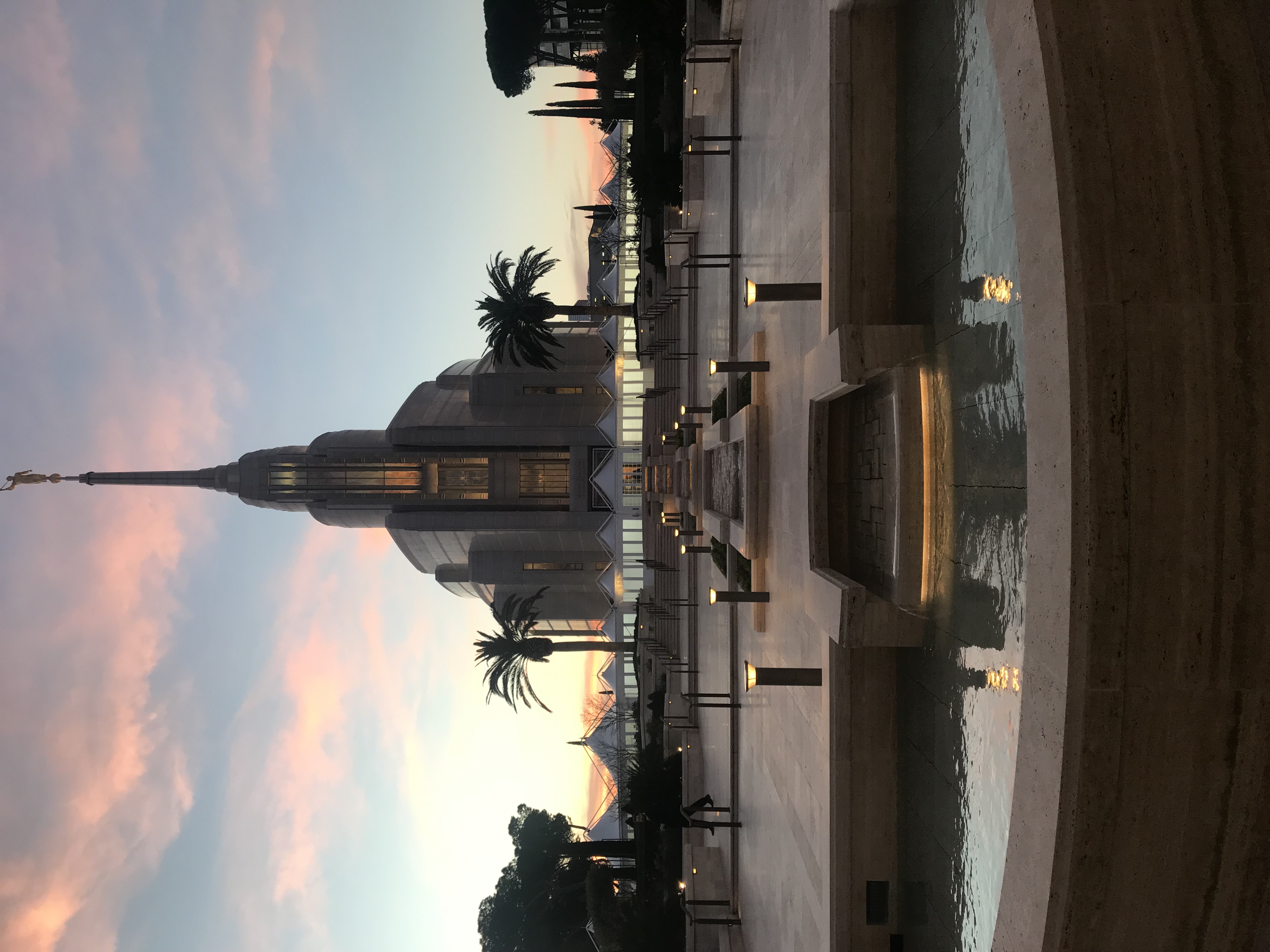 Golden sunset view of the temple grounds