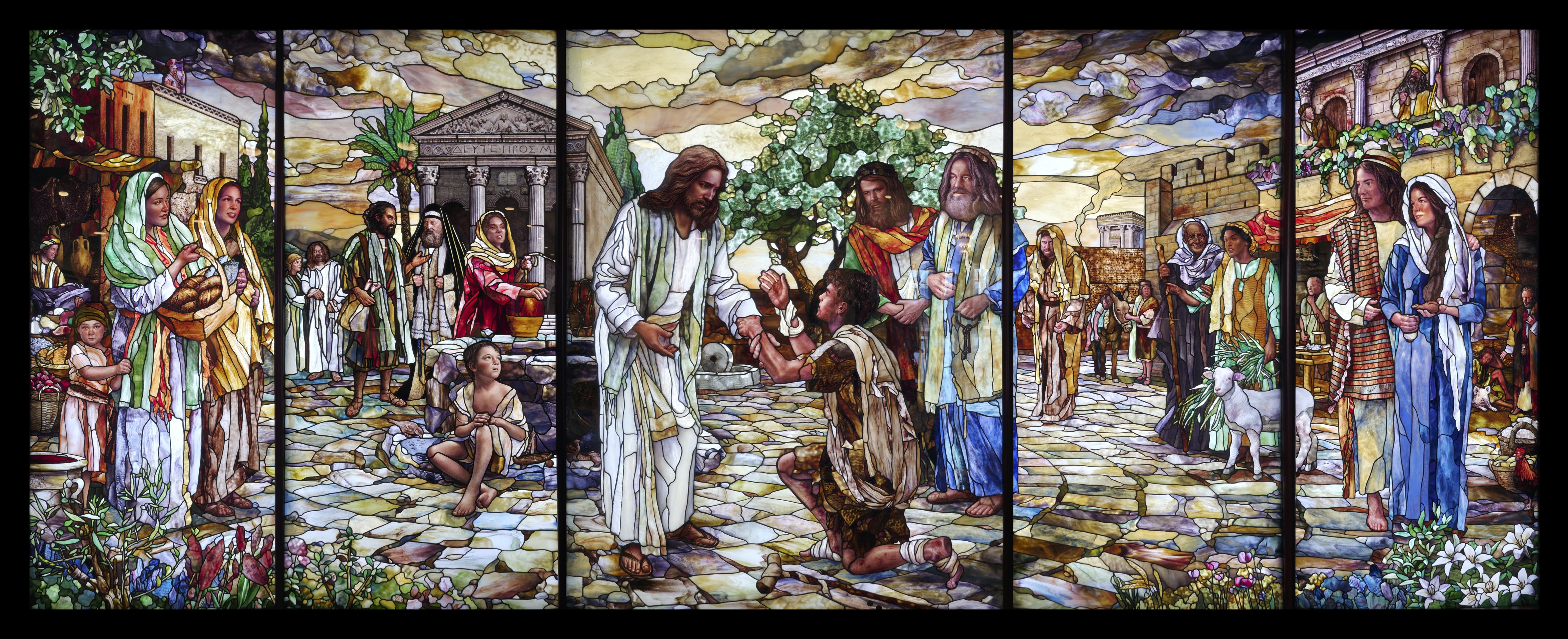 Panoramic stained glass mural in the Visitors' Center