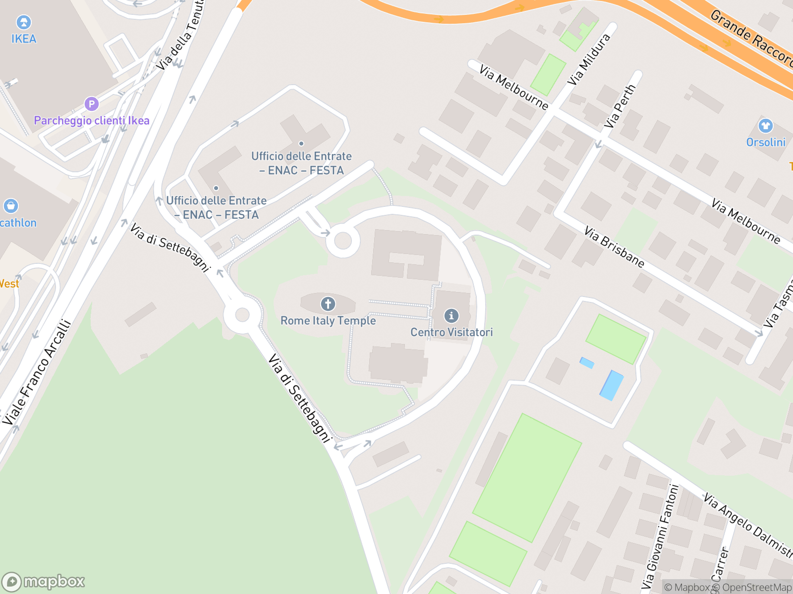 Map showing Rome Italy Temple and surrounding area