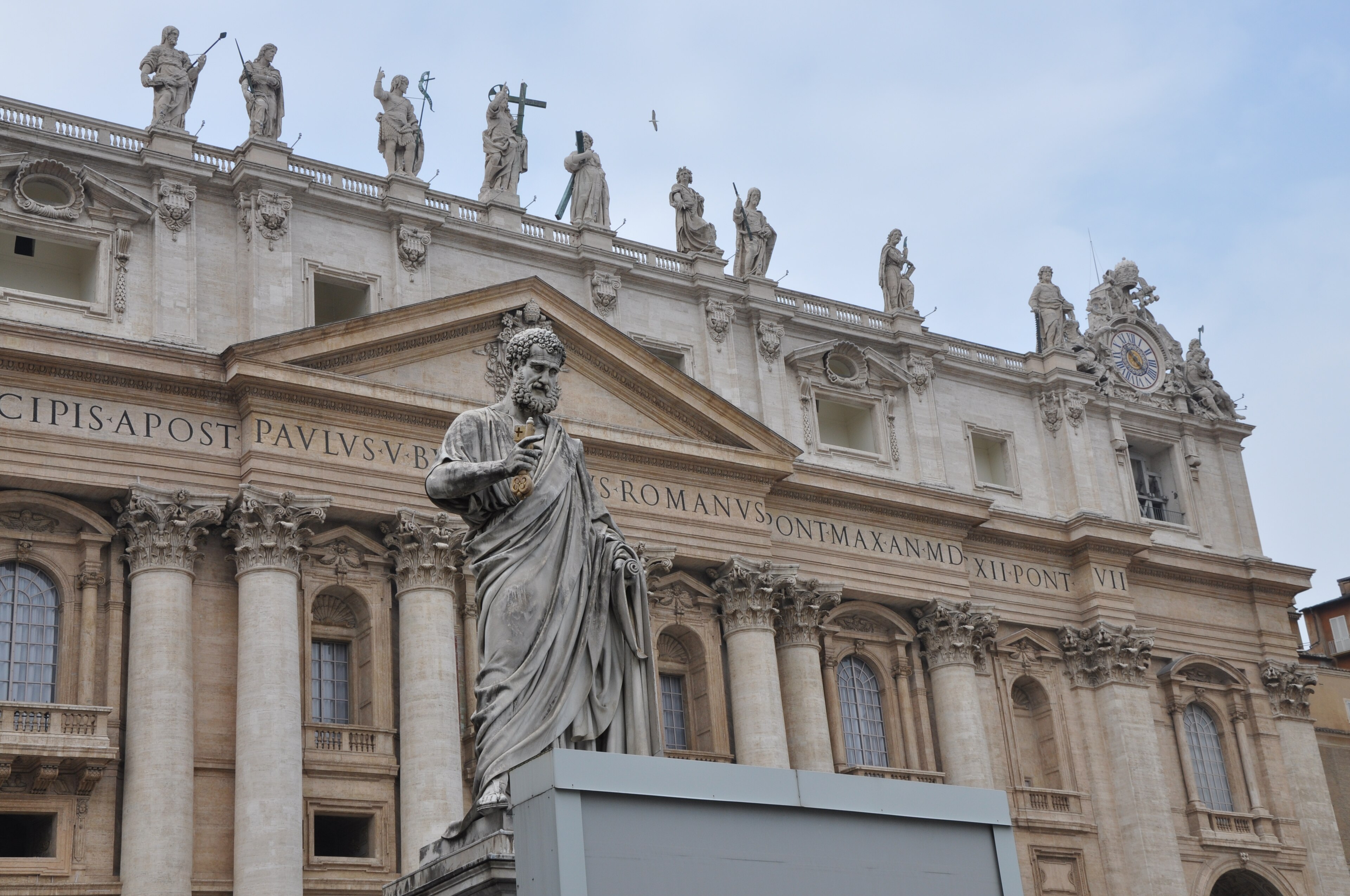 Statues of Christ and the Apostles atop the facade