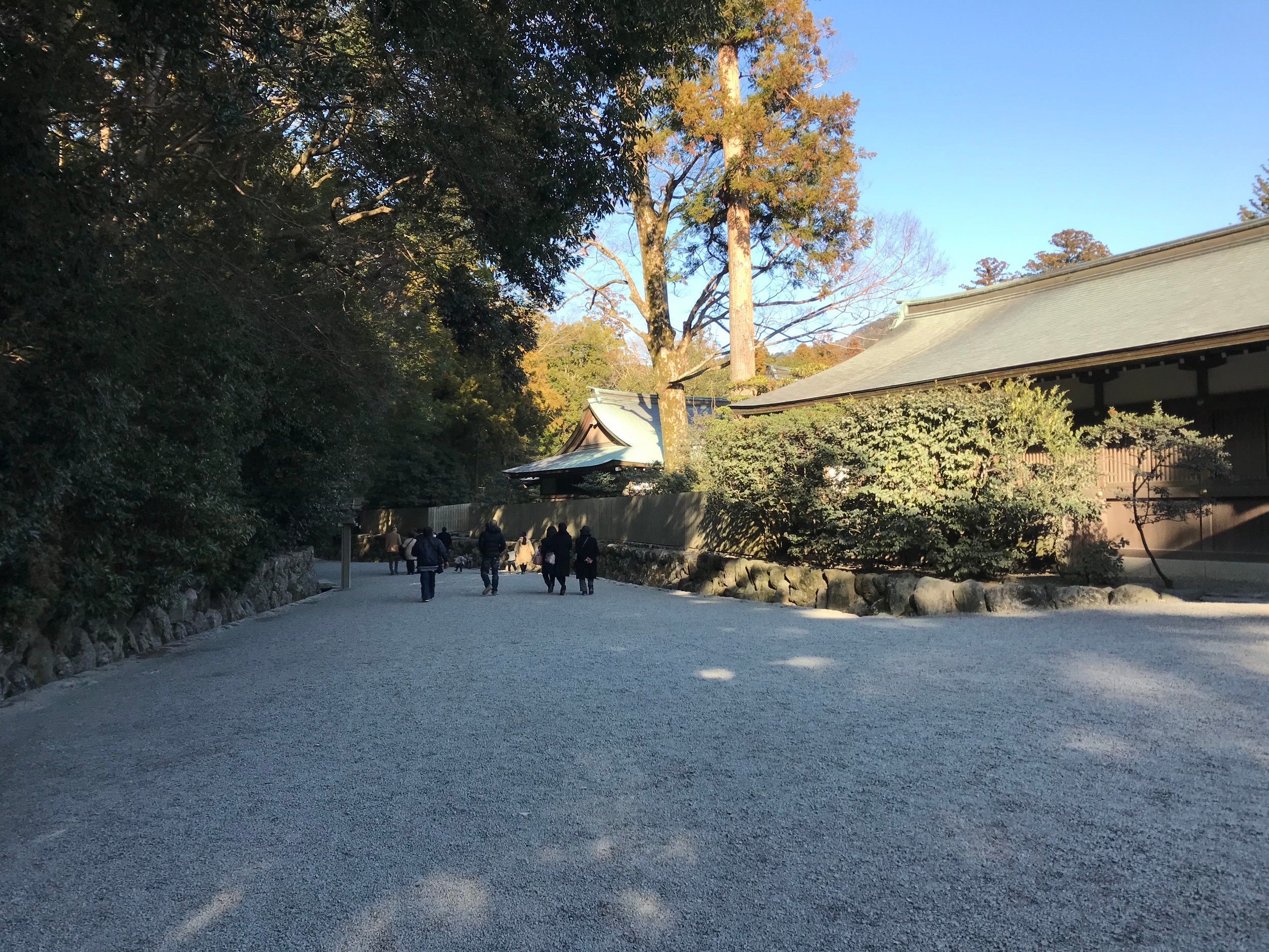 A close-up of the wooden structures, highlighting the craftsmanship and materials used in the Shikinen Sengu rebuilding.