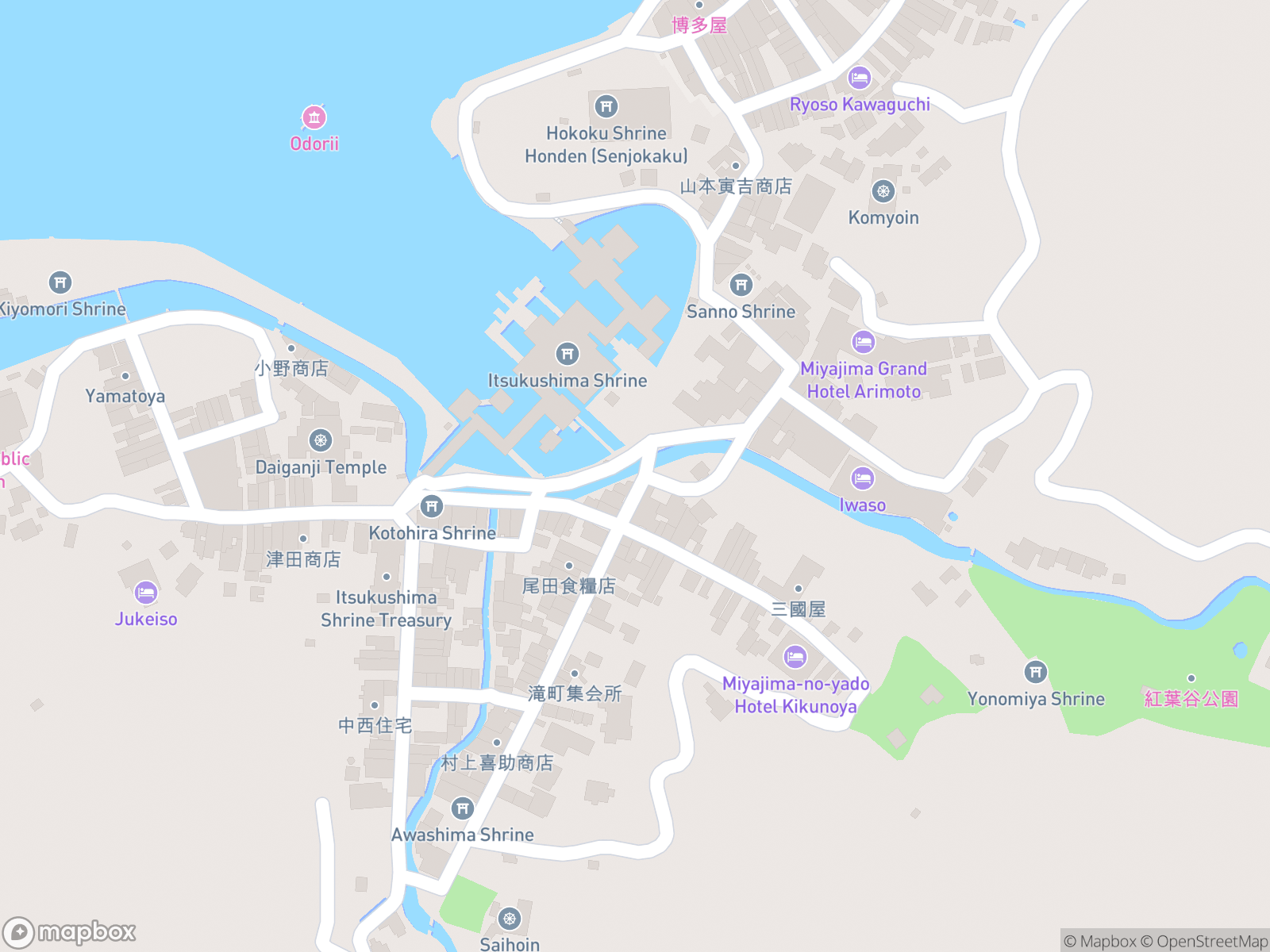 Map showing Itsukushima Shrine and surrounding area