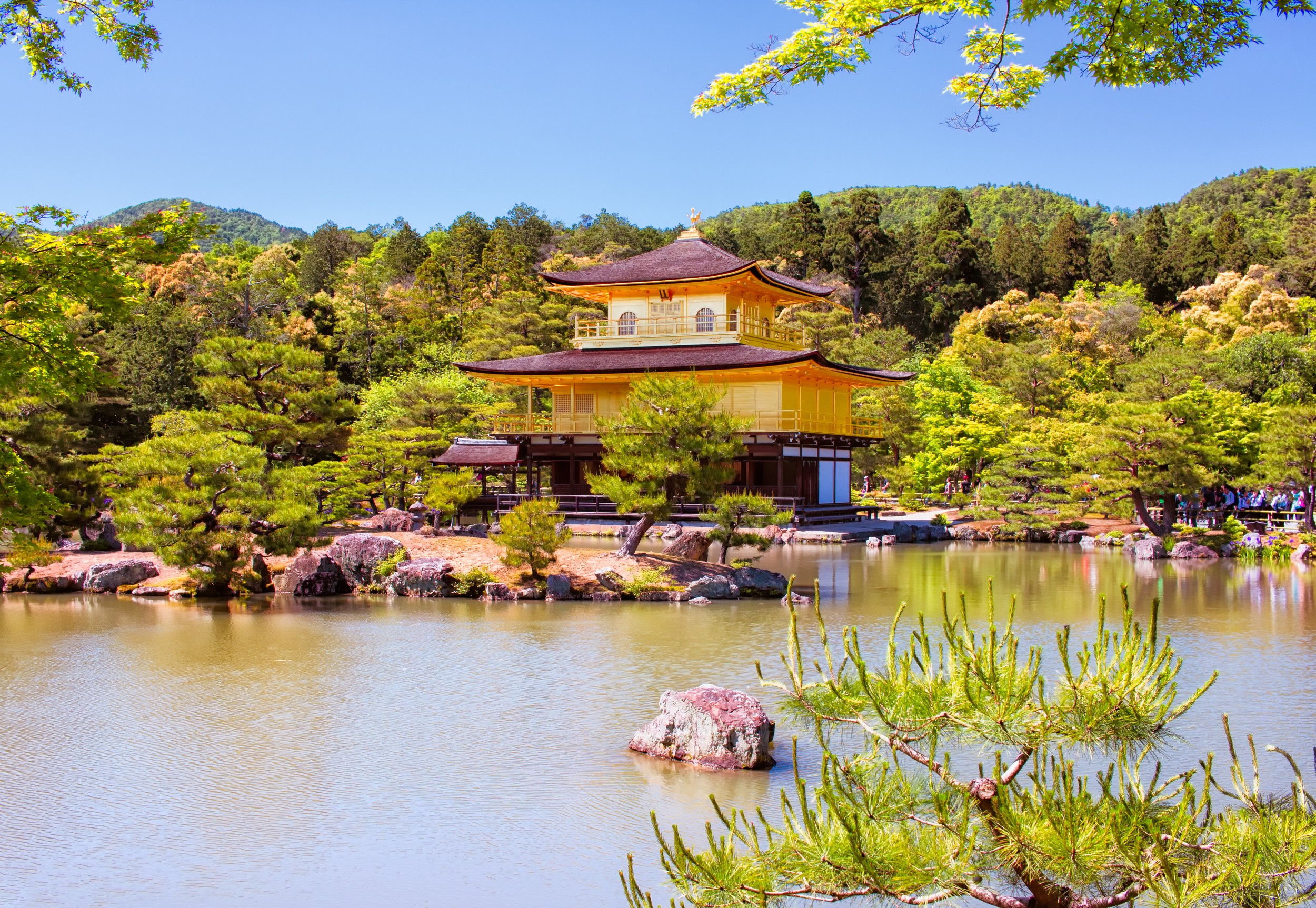 The temple illuminated at night.